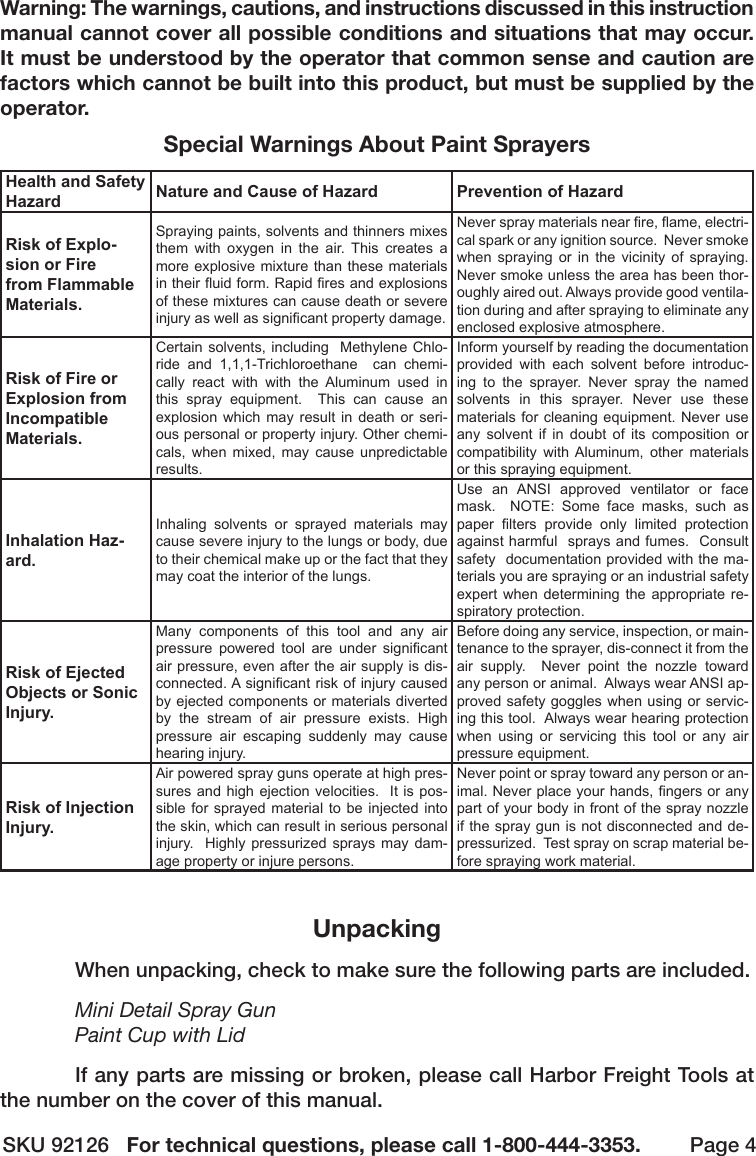 Page 4 of 12 - Harbor-Freight Harbor-Freight-4-Oz-Adjustable-Detail-Air-Spray-Gun-Product-Manual-  Harbor-freight-4-oz-adjustable-detail-air-spray-gun-product-manual