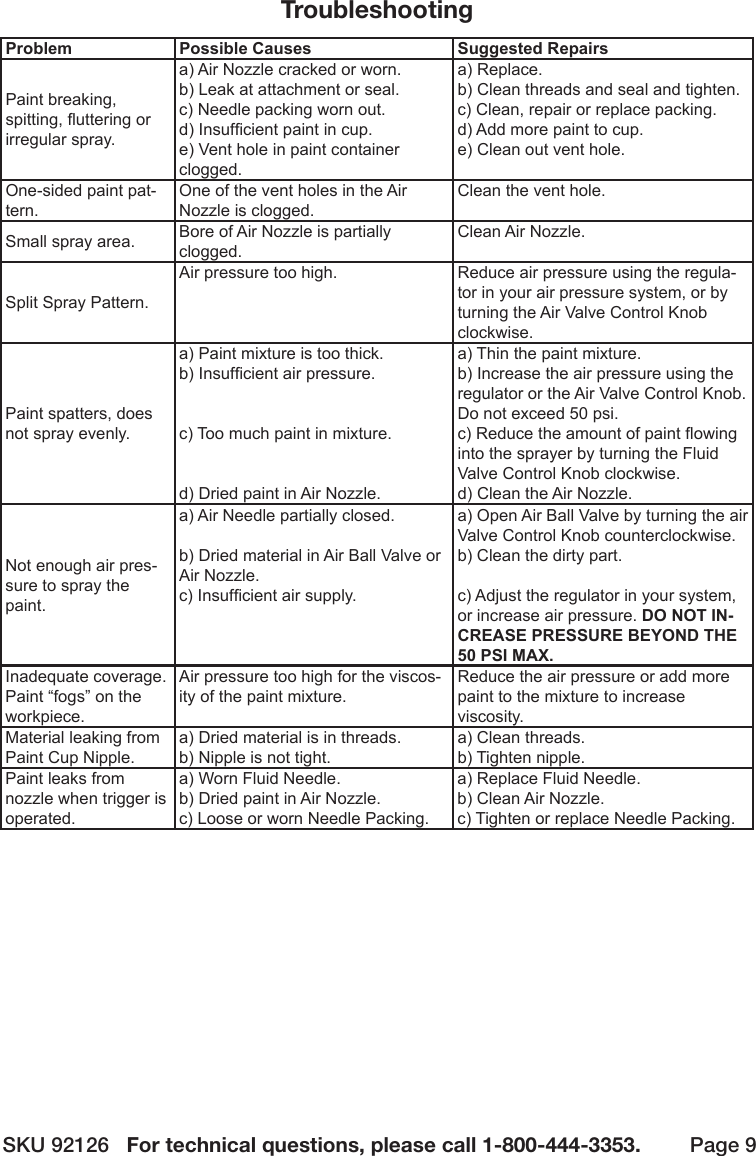 Page 9 of 12 - Harbor-Freight Harbor-Freight-4-Oz-Adjustable-Detail-Air-Spray-Gun-Product-Manual-  Harbor-freight-4-oz-adjustable-detail-air-spray-gun-product-manual