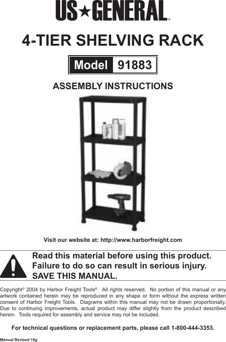 Page 1 of 4 - Harbor-Freight Harbor-Freight-4-Tier-Shelf-Rack-Product-Manual-  Harbor-freight-4-tier-shelf-rack-product-manual