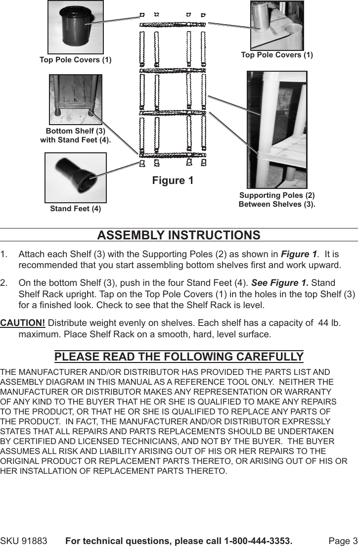 Page 3 of 4 - Harbor-Freight Harbor-Freight-4-Tier-Shelf-Rack-Product-Manual-  Harbor-freight-4-tier-shelf-rack-product-manual