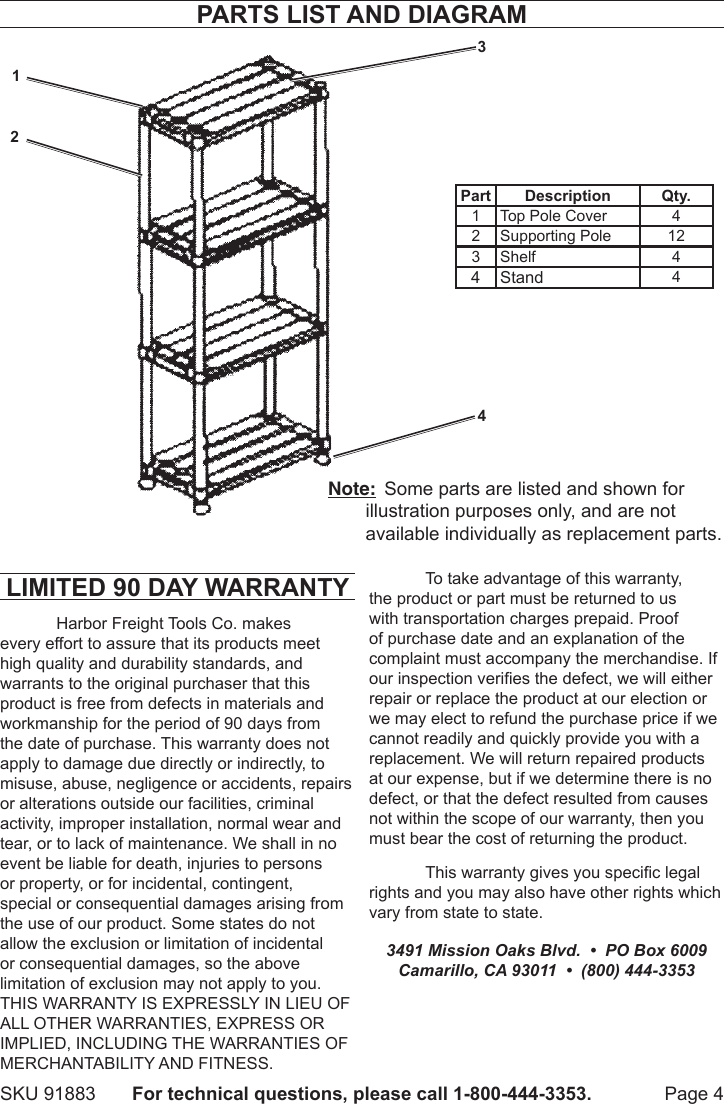 Page 4 of 4 - Harbor-Freight Harbor-Freight-4-Tier-Shelf-Rack-Product-Manual-  Harbor-freight-4-tier-shelf-rack-product-manual