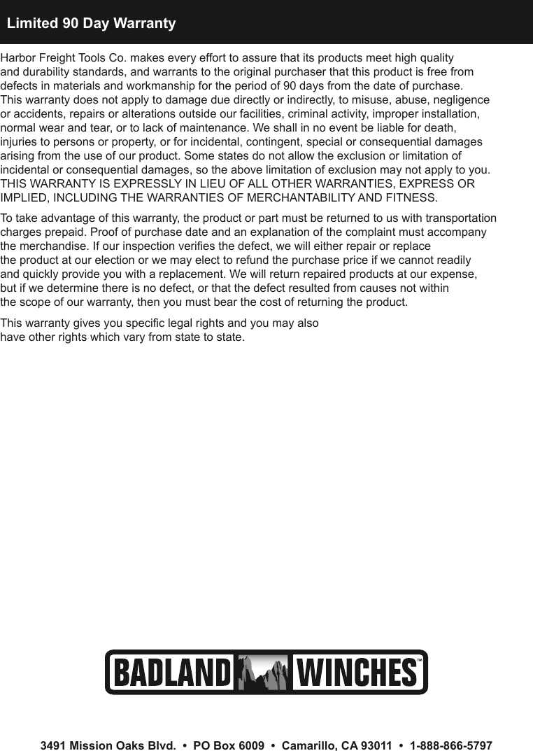 Page 4 of 4 - Harbor-Freight Harbor-Freight-50-Ft-X-3-16-In-Atv-Synthetic-Winch-Rope-Product-Manual- Harbor-freight-50-ft-x-3-16-in-atv-synthetic-winch-rope-product-manual