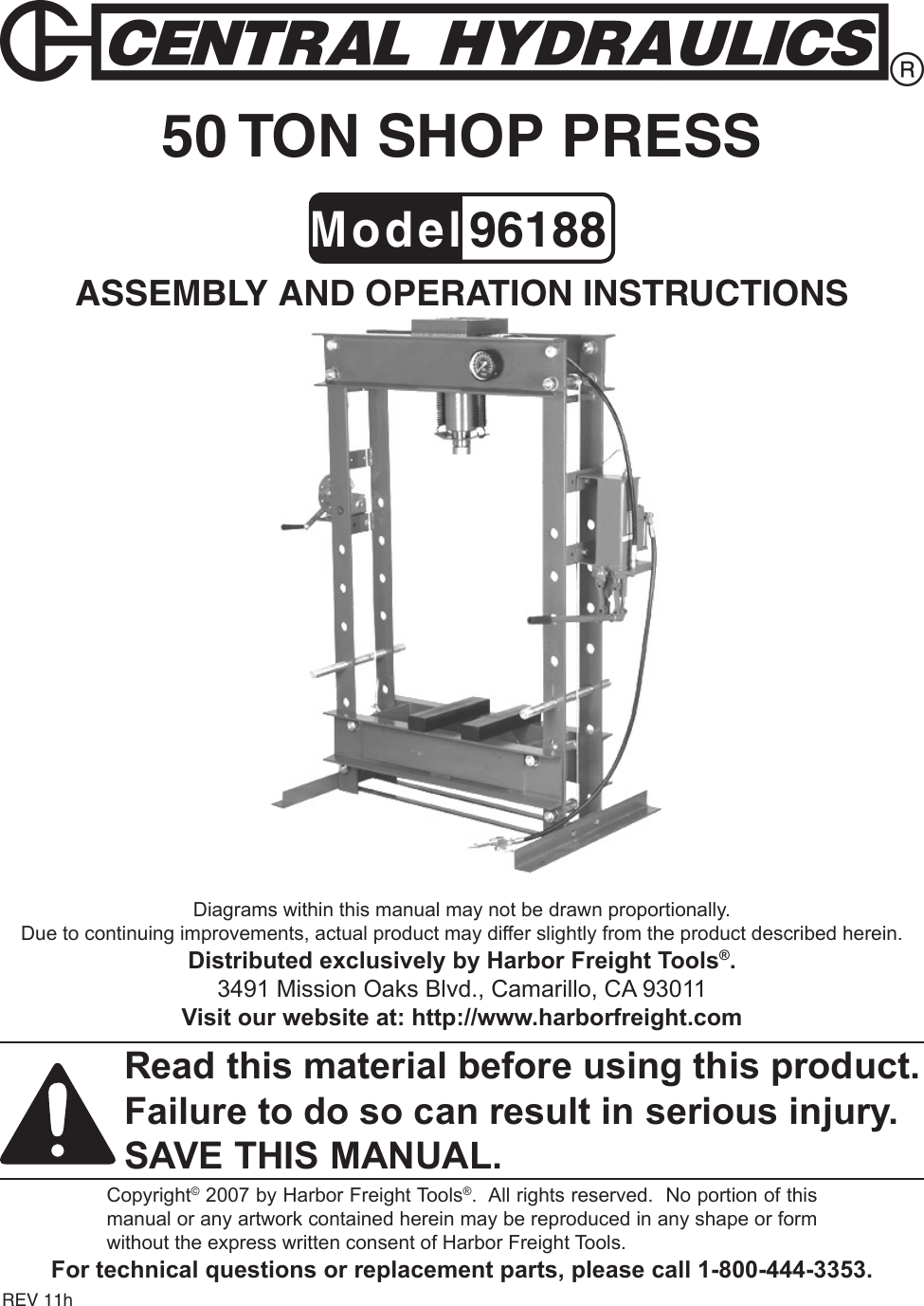 Harbor Freight 50 Ton Dual Speed Industrial Hydraulic Shop Press