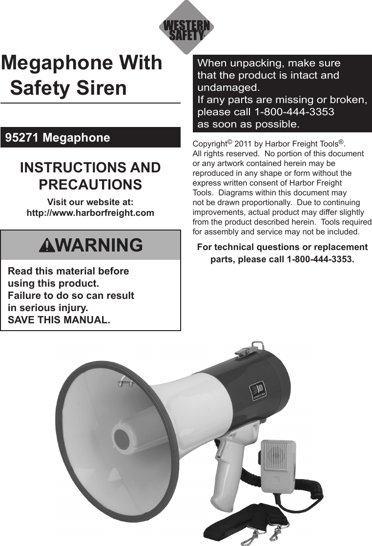 Page 1 of 4 - Harbor-Freight Harbor-Freight-50-Watt-Megaphone-With-Safety-Siren-Product-Manual-  Harbor-freight-50-watt-megaphone-with-safety-siren-product-manual