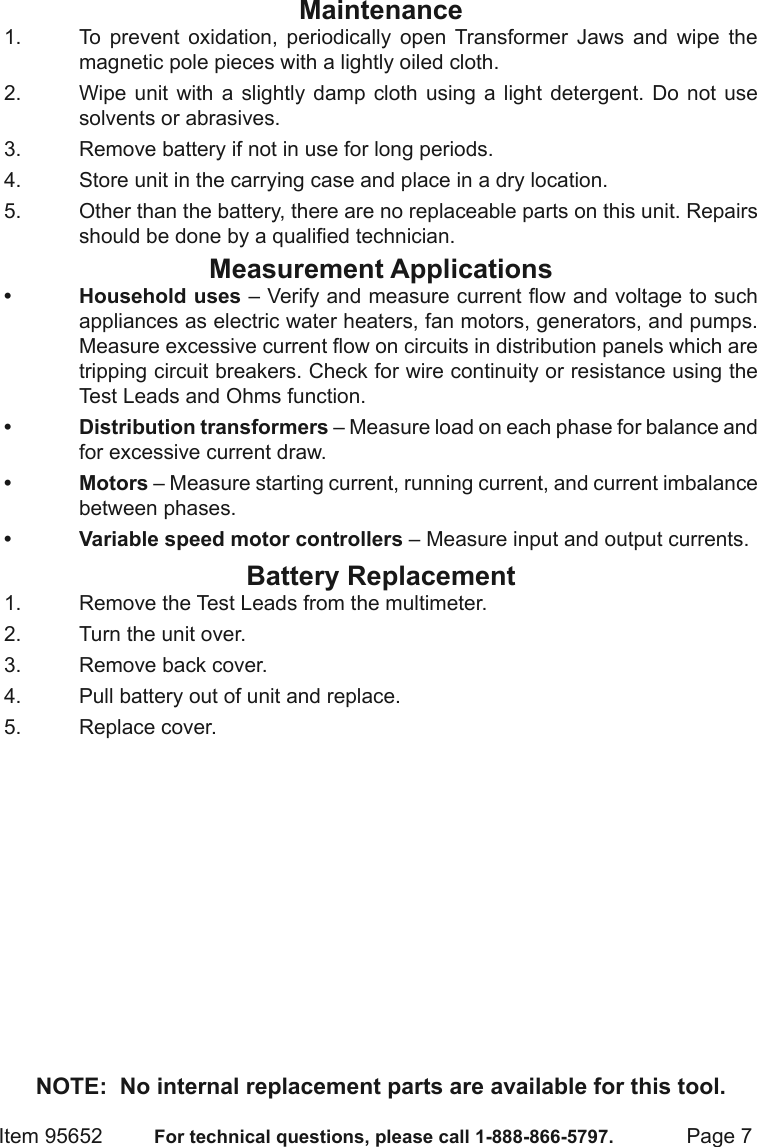 Page 7 of 8 - Harbor-Freight Harbor-Freight-5-Function-Clamp-On-Digital-Multimeter-Product-Manual-  Harbor-freight-5-function-clamp-on-digital-multimeter-product-manual