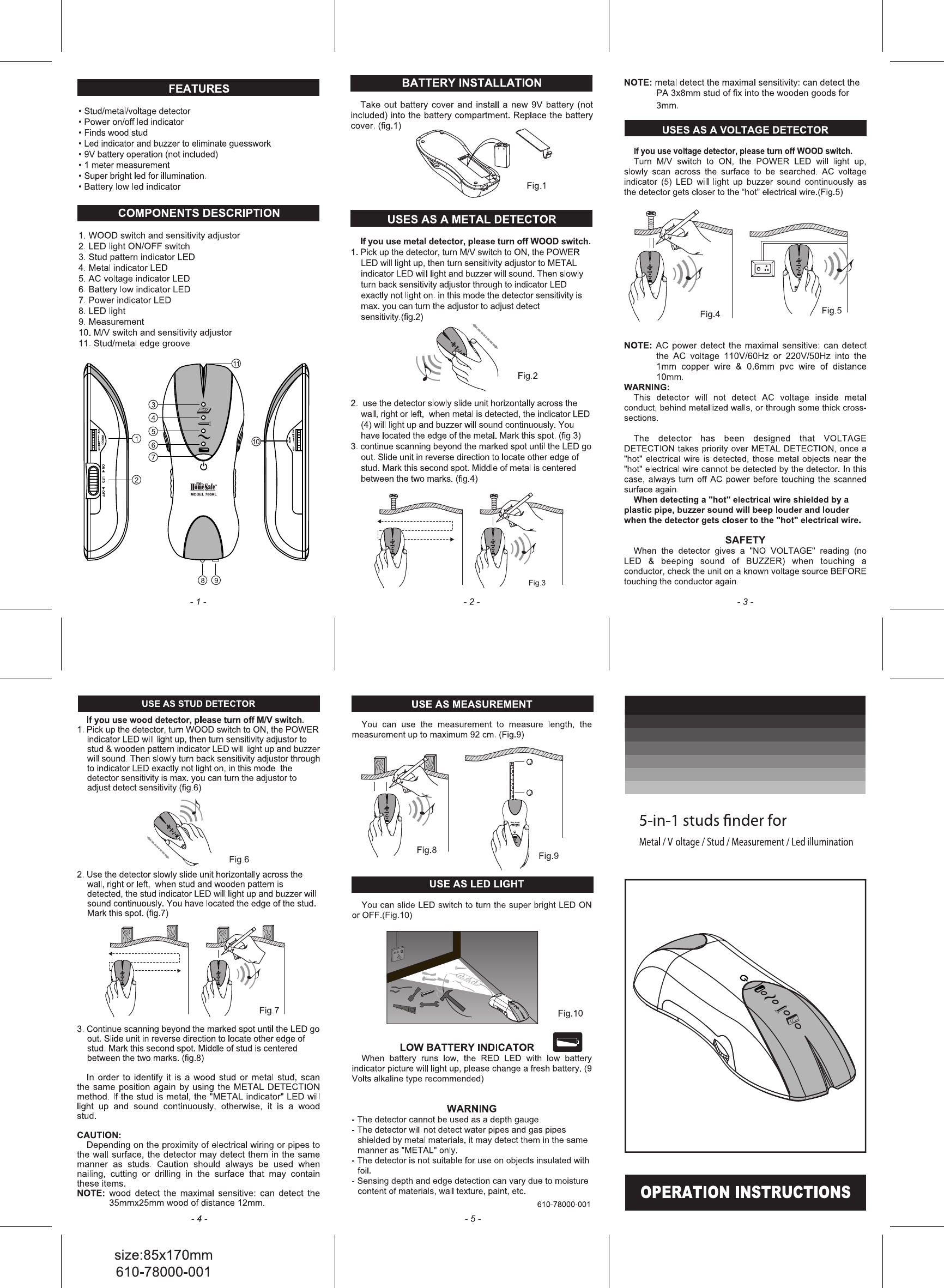 Harbor Freight 5 In 1 Stud Finder With Voltage Detection Product Manual