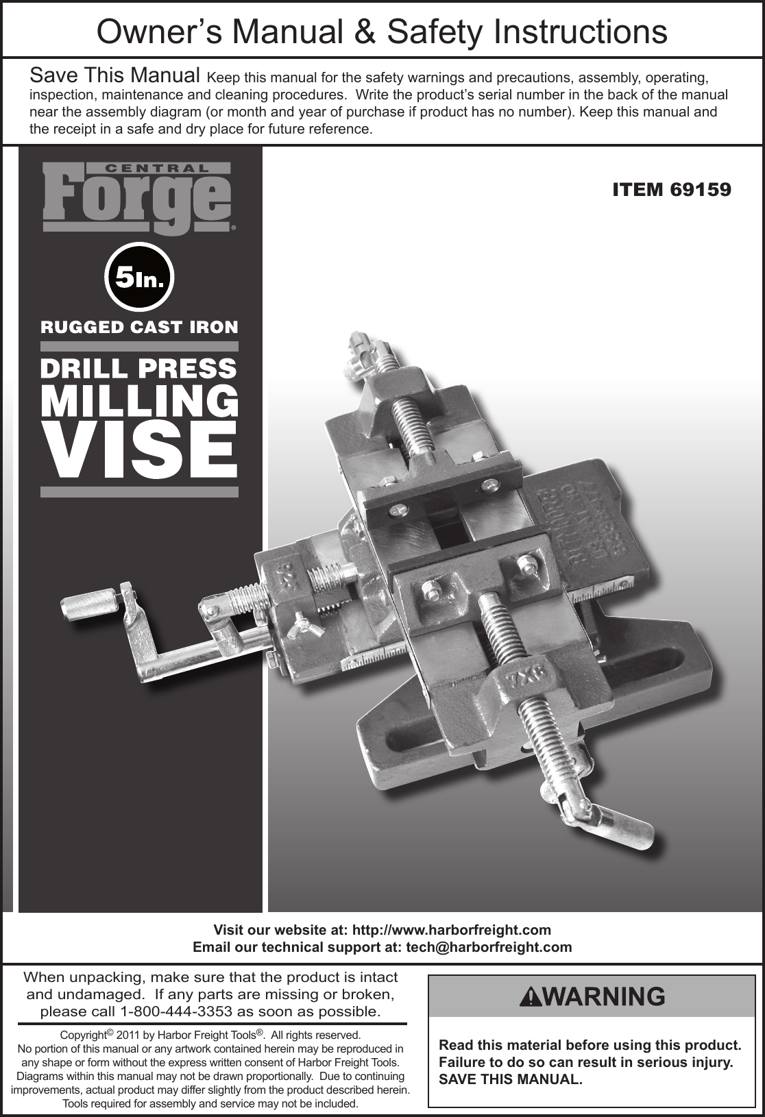 Page 1 of 8 - Harbor-Freight Harbor-Freight-5-In-Rugged-Cast-Iron-Drill-Press-Milling-Vise-Product-Manual-  Harbor-freight-5-in-rugged-cast-iron-drill-press-milling-vise-product-manual