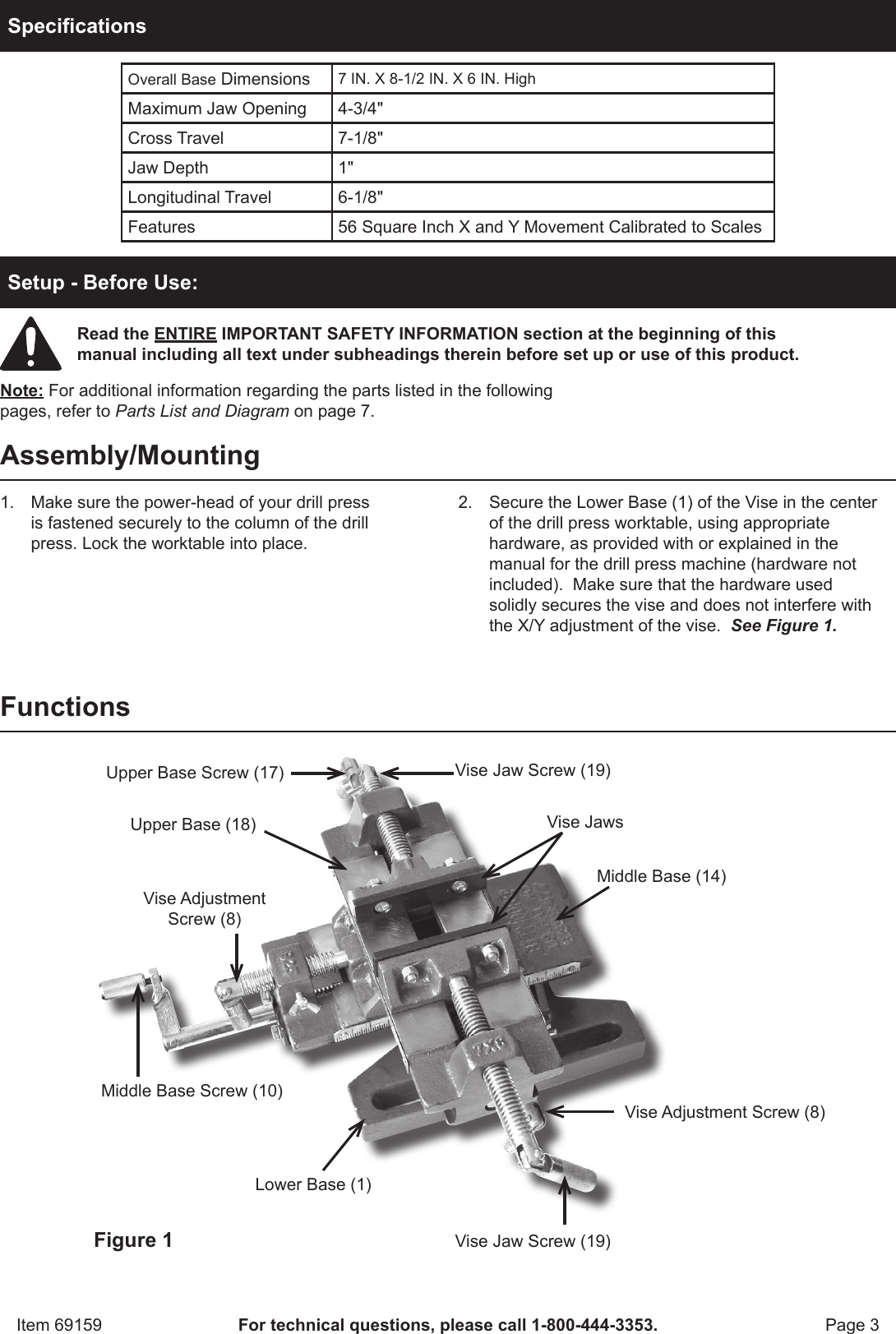 Page 3 of 8 - Harbor-Freight Harbor-Freight-5-In-Rugged-Cast-Iron-Drill-Press-Milling-Vise-Product-Manual-  Harbor-freight-5-in-rugged-cast-iron-drill-press-milling-vise-product-manual