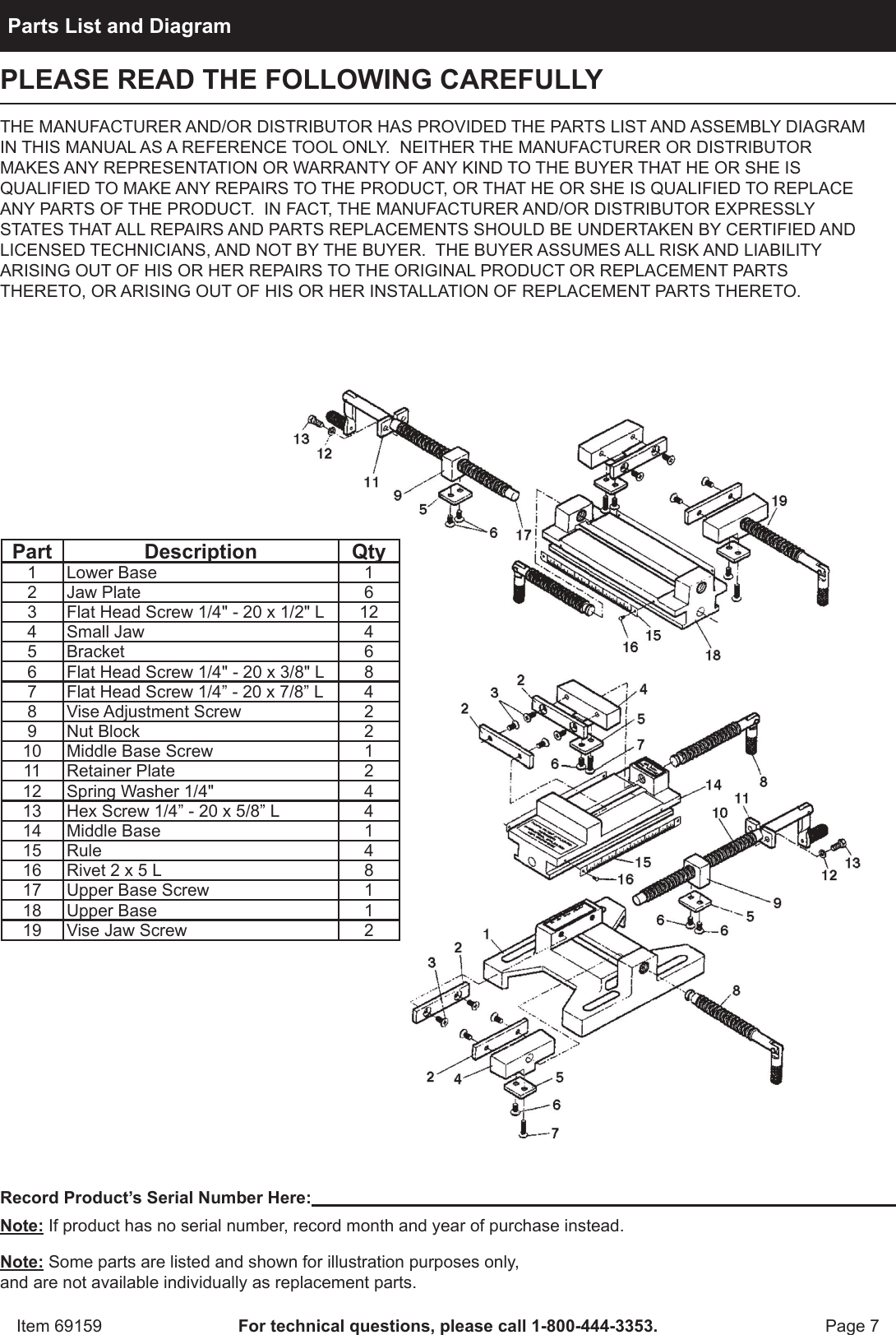 Page 7 of 8 - Harbor-Freight Harbor-Freight-5-In-Rugged-Cast-Iron-Drill-Press-Milling-Vise-Product-Manual-  Harbor-freight-5-in-rugged-cast-iron-drill-press-milling-vise-product-manual