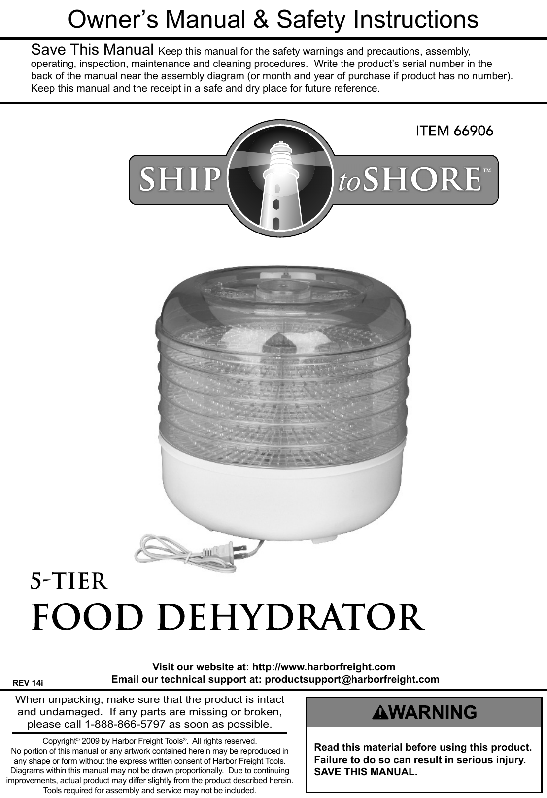 Page 1 of 8 - Harbor-Freight Harbor-Freight-5-Tier-Food-Dehydrator-Product-Manual-  Harbor-freight-5-tier-food-dehydrator-product-manual