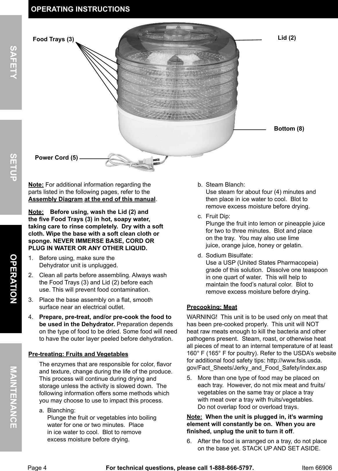 Page 4 of 8 - Harbor-Freight Harbor-Freight-5-Tier-Food-Dehydrator-Product-Manual-  Harbor-freight-5-tier-food-dehydrator-product-manual