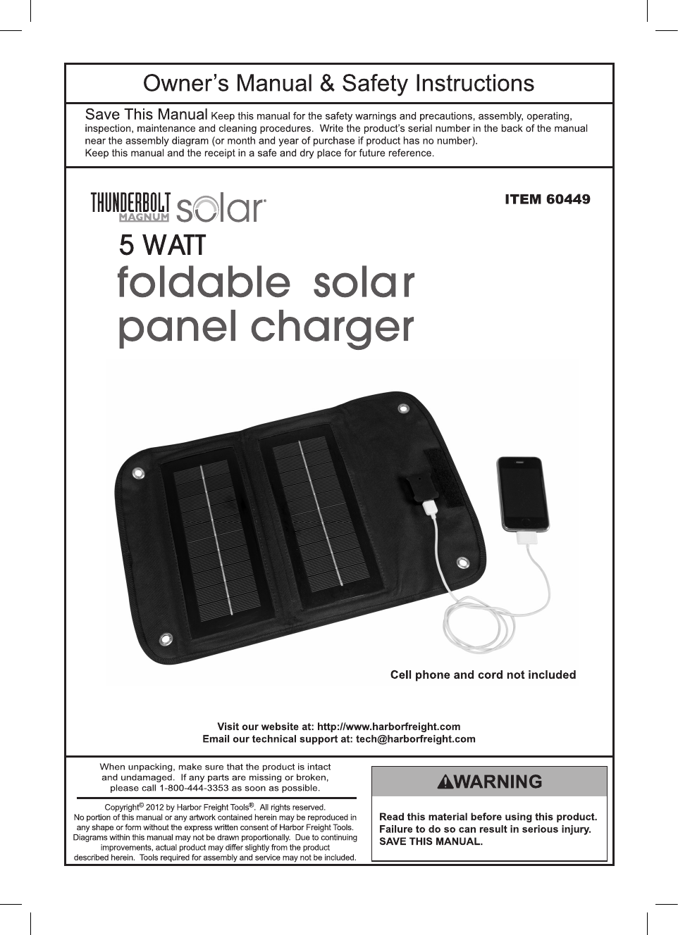 Page 1 of 8 - Harbor-Freight Harbor-Freight-5-Watt-Foldable-Solar-Panel-Charger-Product-Manual-  Harbor-freight-5-watt-foldable-solar-panel-charger-product-manual