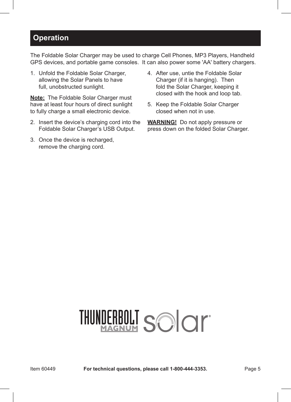 Page 5 of 8 - Harbor-Freight Harbor-Freight-5-Watt-Foldable-Solar-Panel-Charger-Product-Manual-  Harbor-freight-5-watt-foldable-solar-panel-charger-product-manual