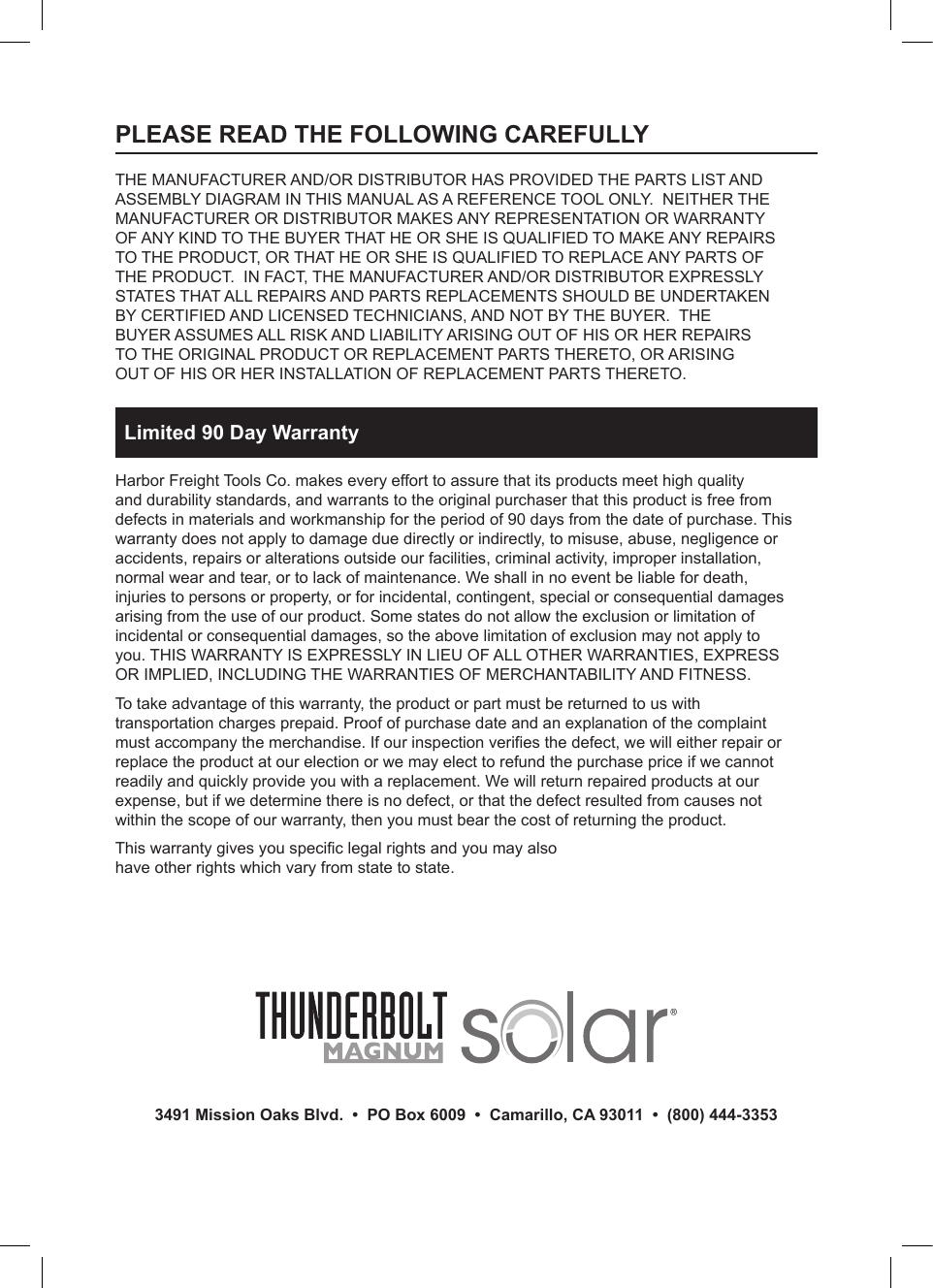 Page 8 of 8 - Harbor-Freight Harbor-Freight-5-Watt-Foldable-Solar-Panel-Charger-Product-Manual-  Harbor-freight-5-watt-foldable-solar-panel-charger-product-manual