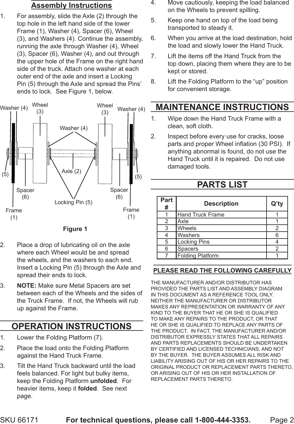 Page 2 of 3 - Harbor-Freight Harbor-Freight-600-Lb-Capacity-Extra-Wide-Hand-Truck-Product-Manual-  Harbor-freight-600-lb-capacity-extra-wide-hand-truck-product-manual