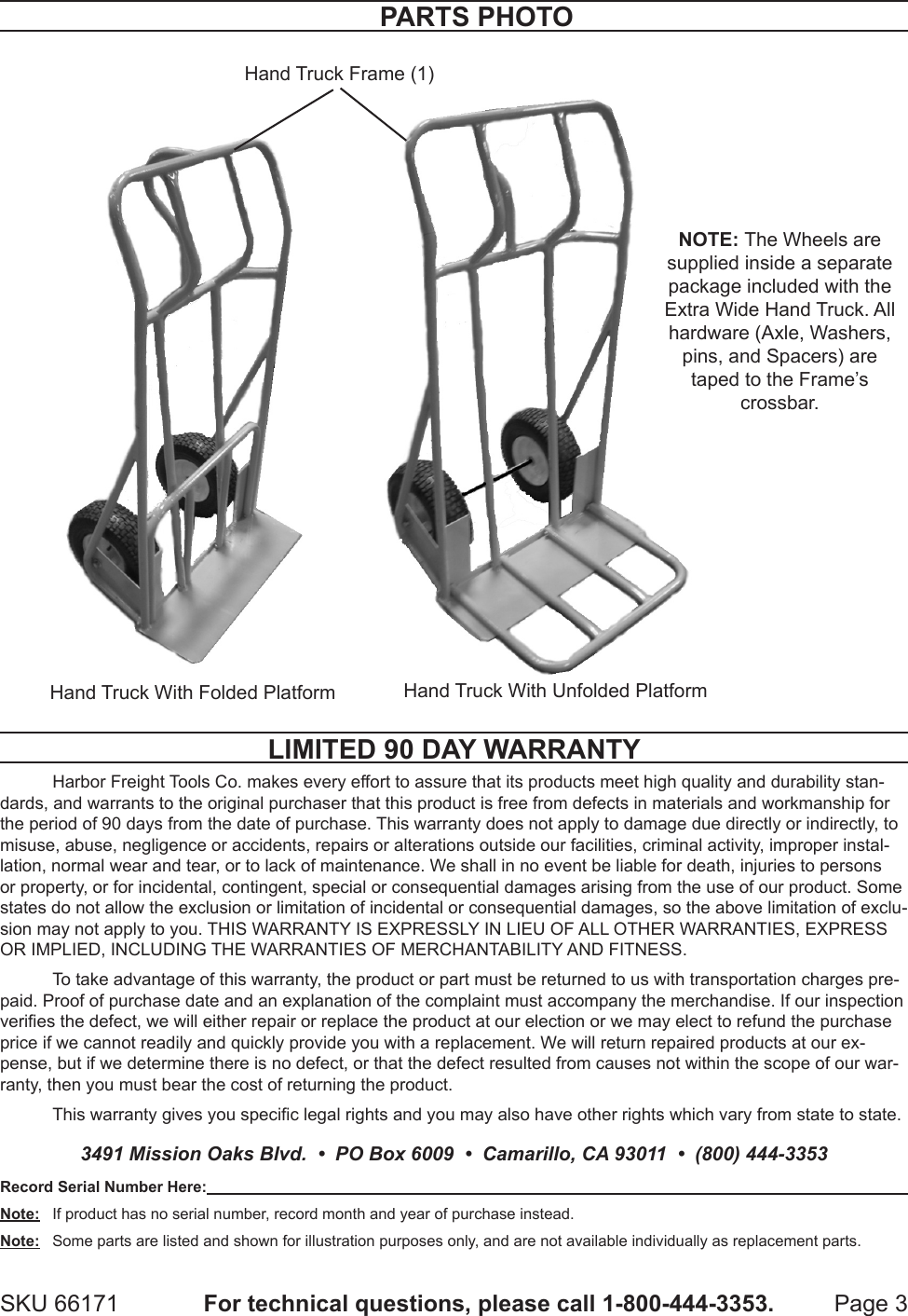 Page 3 of 3 - Harbor-Freight Harbor-Freight-600-Lb-Capacity-Extra-Wide-Hand-Truck-Product-Manual-  Harbor-freight-600-lb-capacity-extra-wide-hand-truck-product-manual