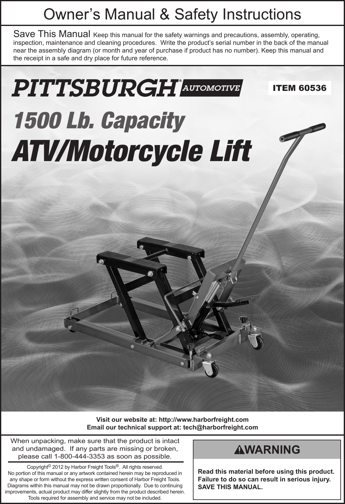 Harbor Freight 60536 Owner S Manual