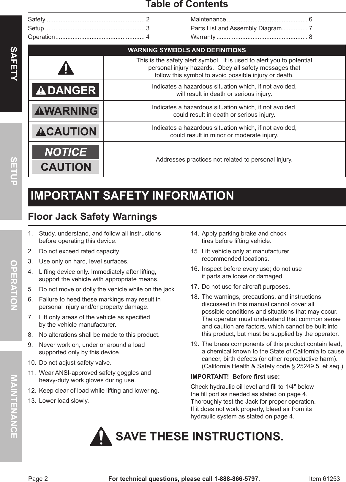 Page 2 of 8 - Harbor-Freight Harbor-Freight-61253-Owner-S-Manual