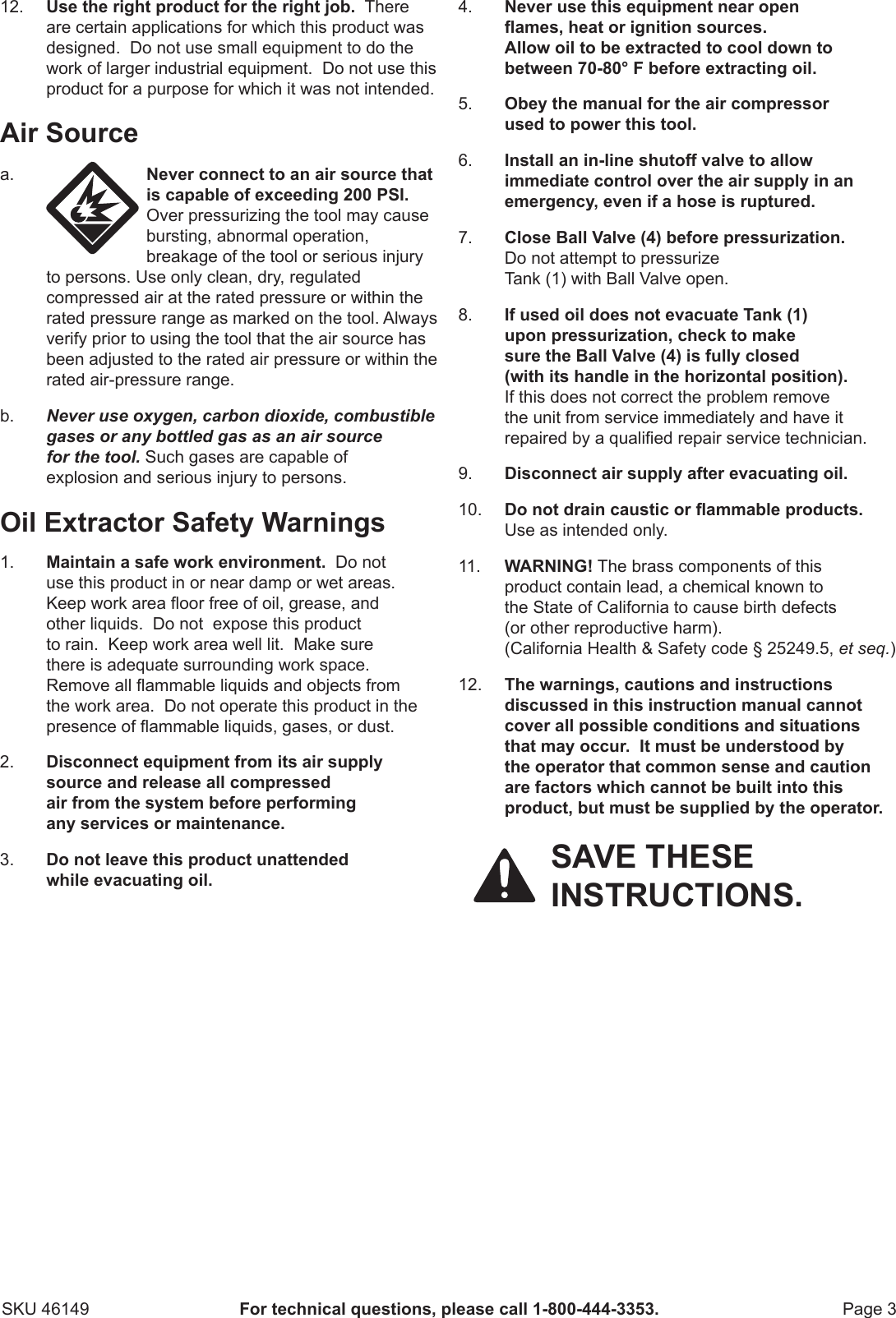 Page 3 of 8 - Harbor-Freight Harbor-Freight-6-25-Gal-Oil-Extractor-Product-Manual-  Harbor-freight-6-25-gal-oil-extractor-product-manual