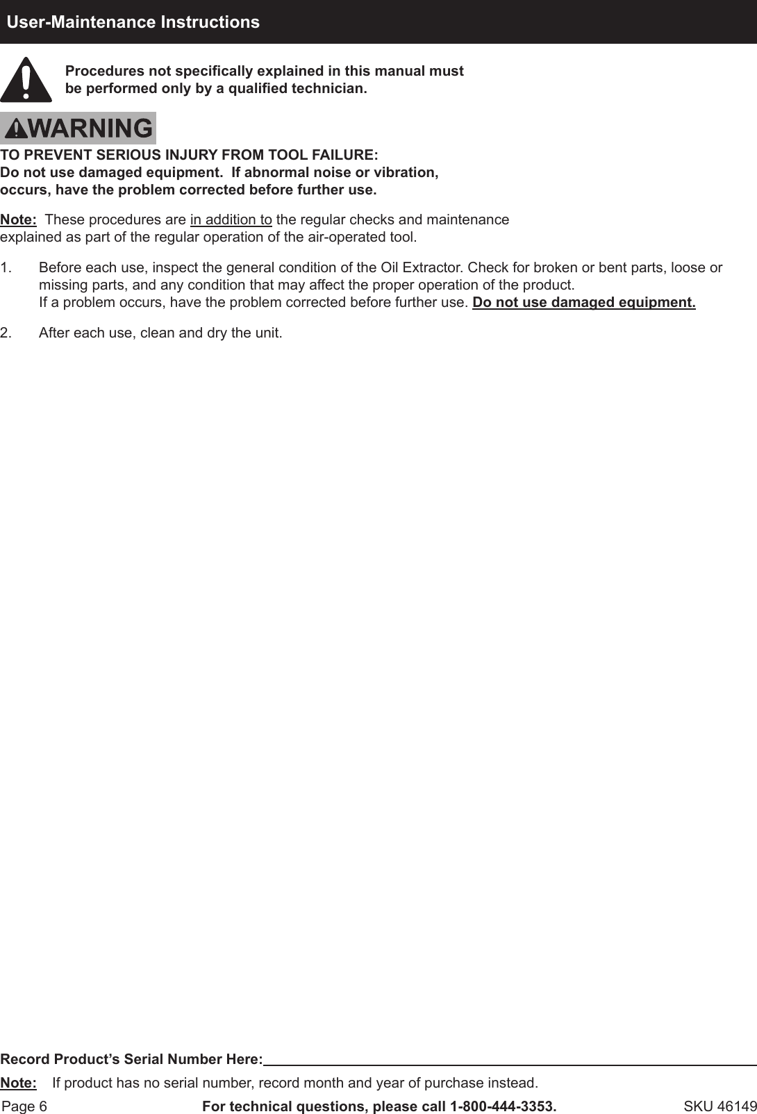 Page 6 of 8 - Harbor-Freight Harbor-Freight-6-25-Gal-Oil-Extractor-Product-Manual-  Harbor-freight-6-25-gal-oil-extractor-product-manual