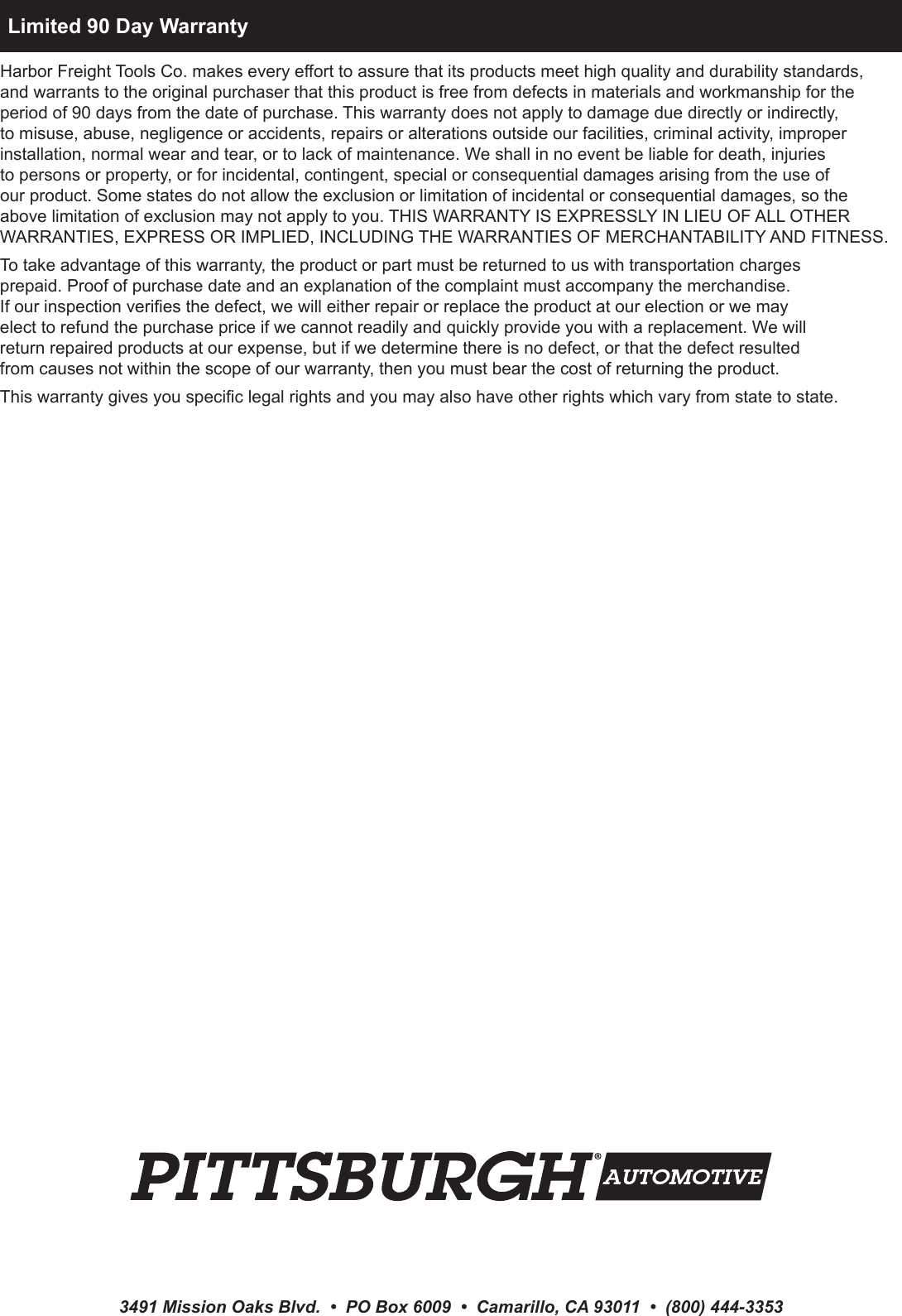 Page 8 of 8 - Harbor-Freight Harbor-Freight-6-25-Gal-Oil-Extractor-Product-Manual-  Harbor-freight-6-25-gal-oil-extractor-product-manual