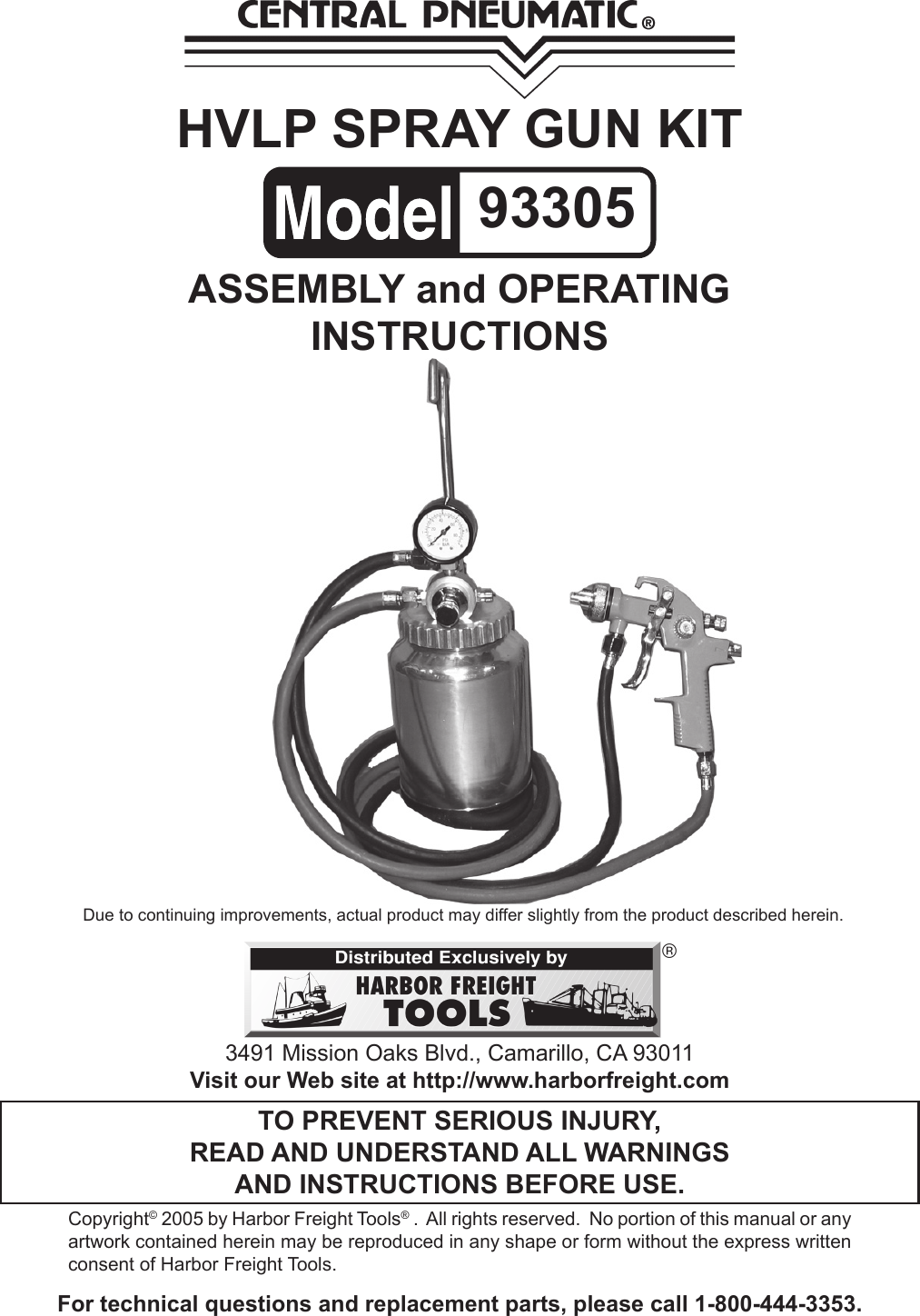 Harbor Freight 64 Oz Professional Hvlp Air Spray Gun Kit Product Manual