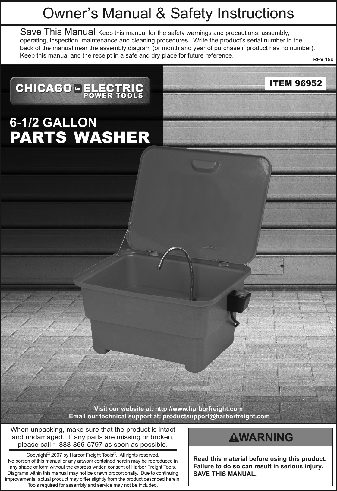 Page 1 of 12 - Harbor-Freight Harbor-Freight-6-5-Gal-Portable-Parts-Washer-With-Pump-Product-Manual-  Harbor-freight-6-5-gal-portable-parts-washer-with-pump-product-manual