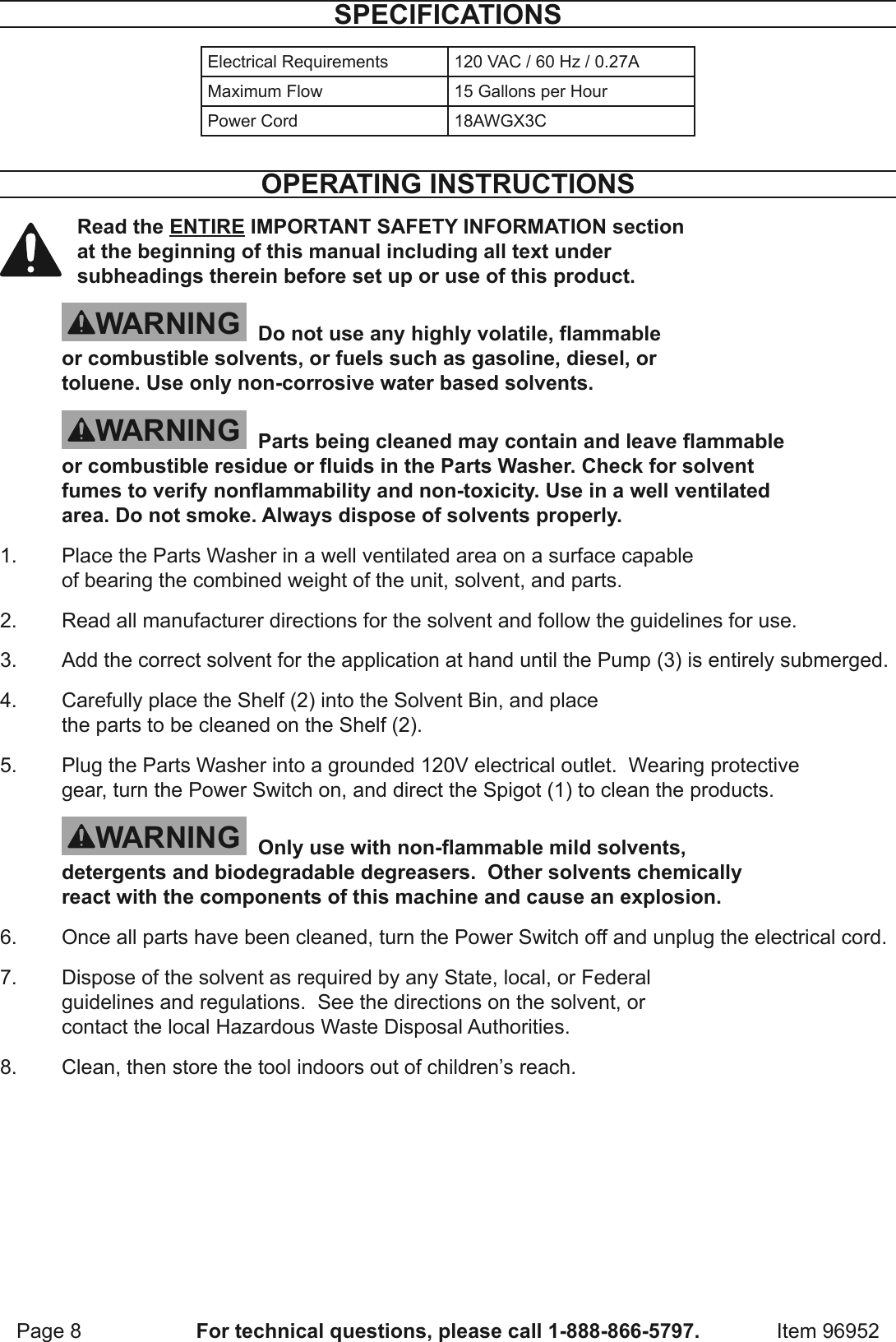 Page 8 of 12 - Harbor-Freight Harbor-Freight-6-5-Gal-Portable-Parts-Washer-With-Pump-Product-Manual-  Harbor-freight-6-5-gal-portable-parts-washer-with-pump-product-manual