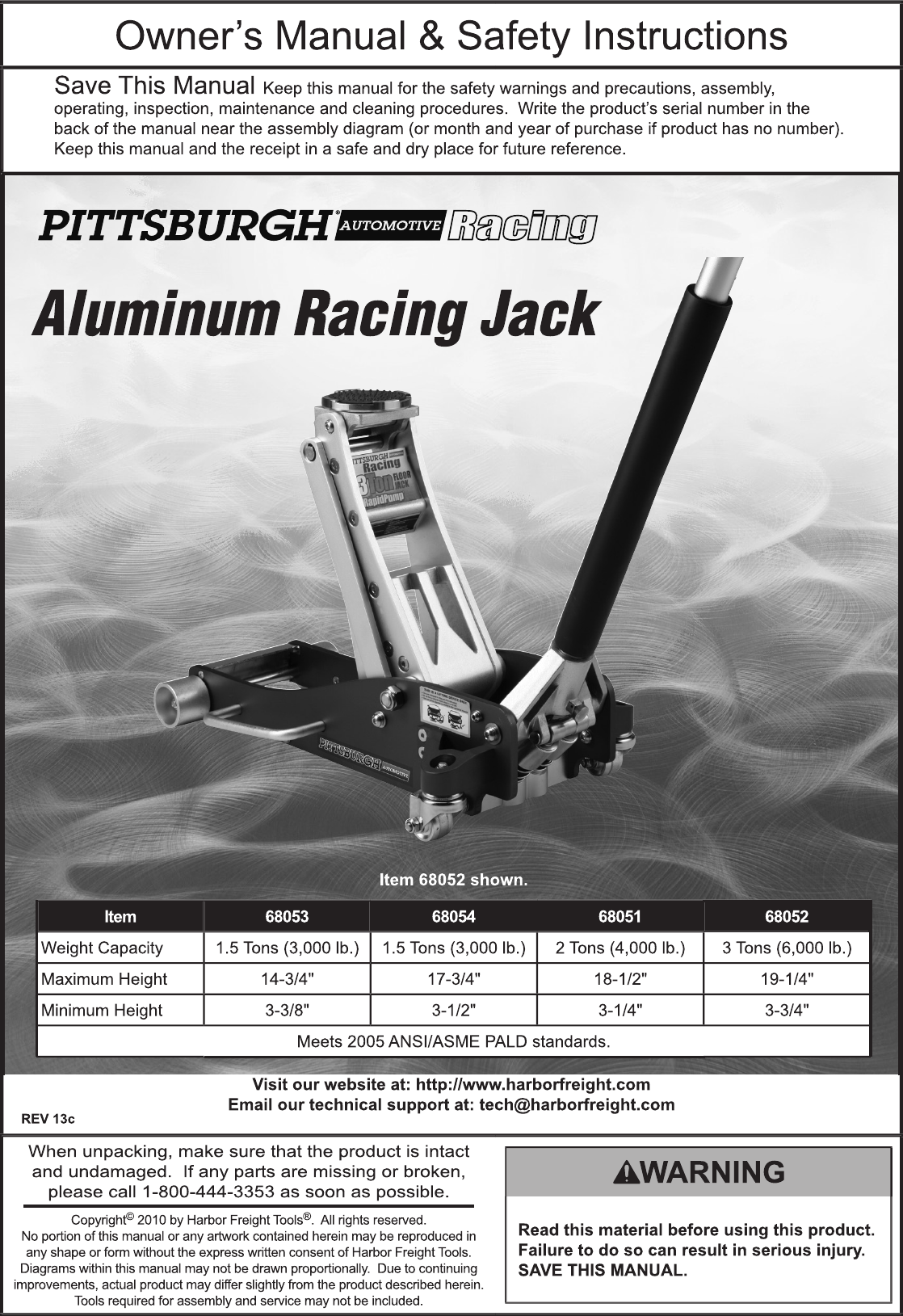 68051 Floor Jack Manual | Floor Jack