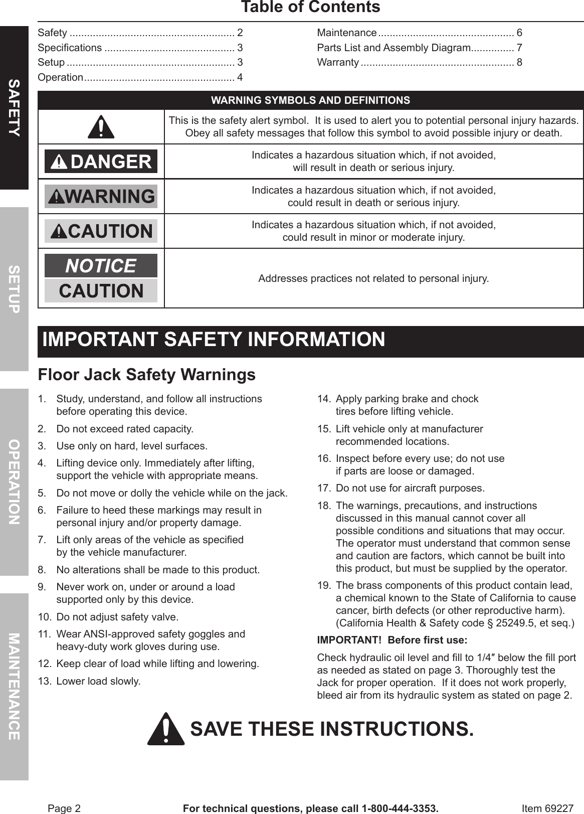 Page 2 of 8 - Harbor-Freight Harbor-Freight-69227-Owner-S-Manual