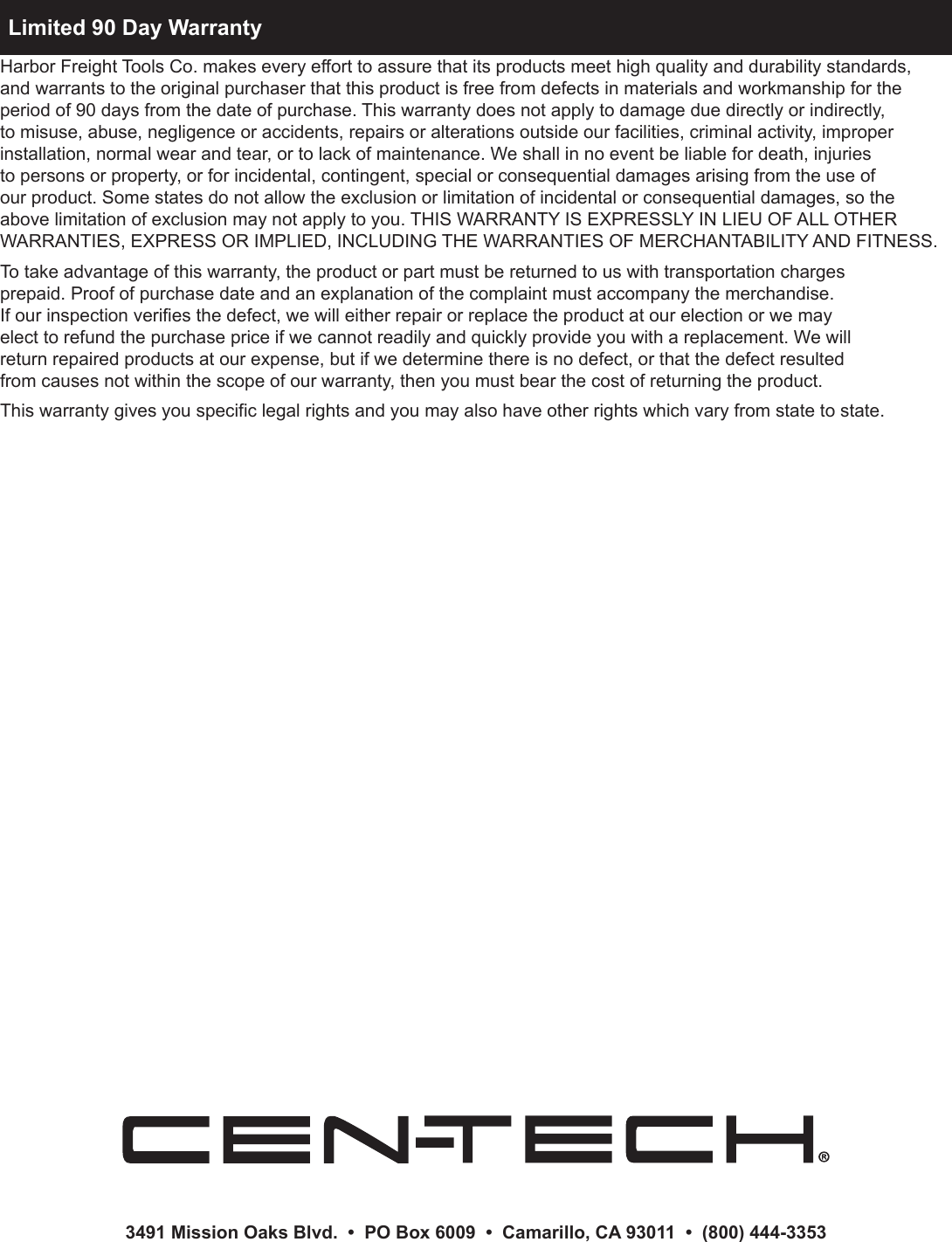 Page 12 of 12 - Harbor-Freight Harbor-Freight-69401-Owner-S-Manual