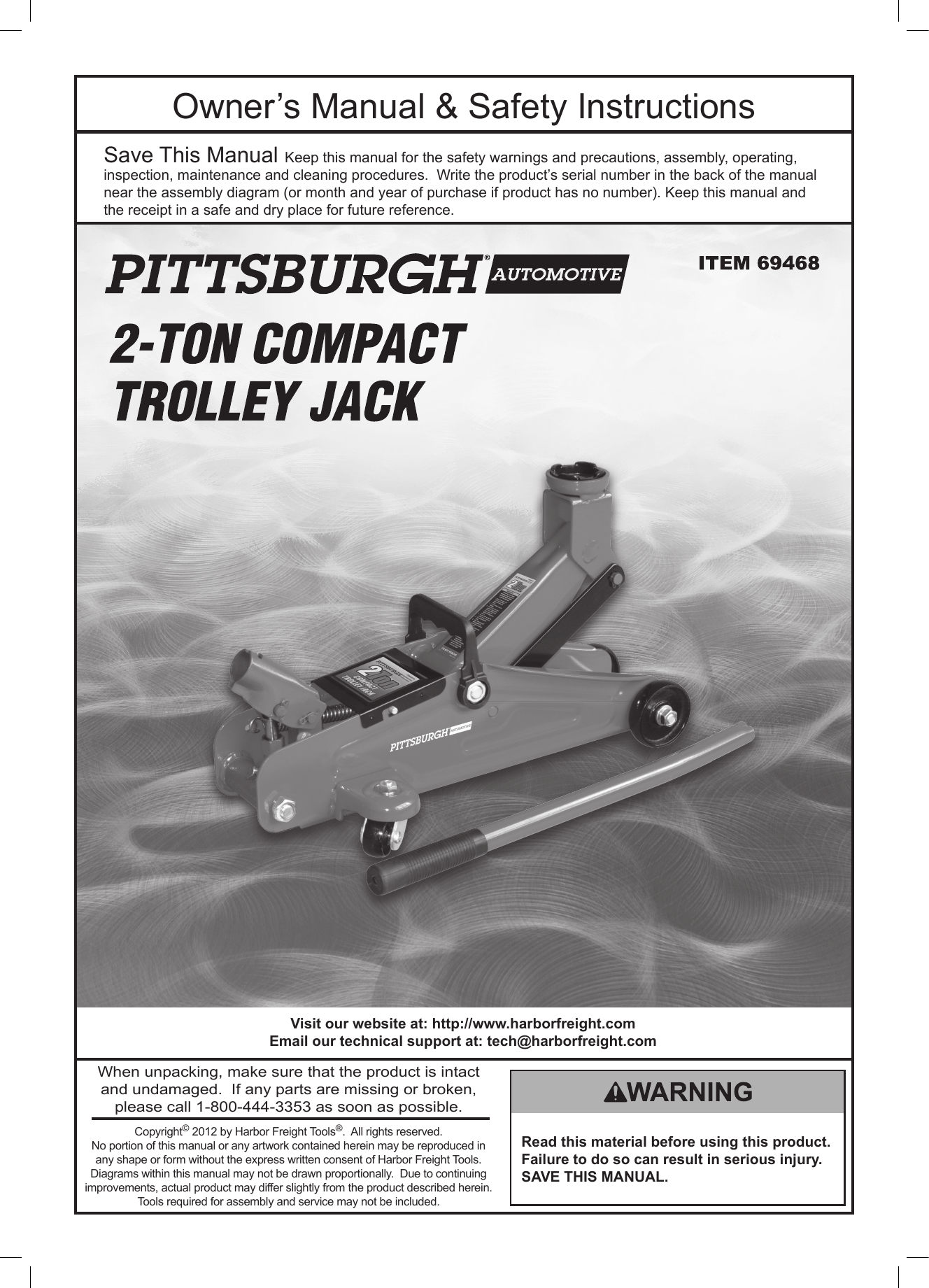 Page 1 of 8 - Harbor-Freight Harbor-Freight-69468-Owner-S-Manual