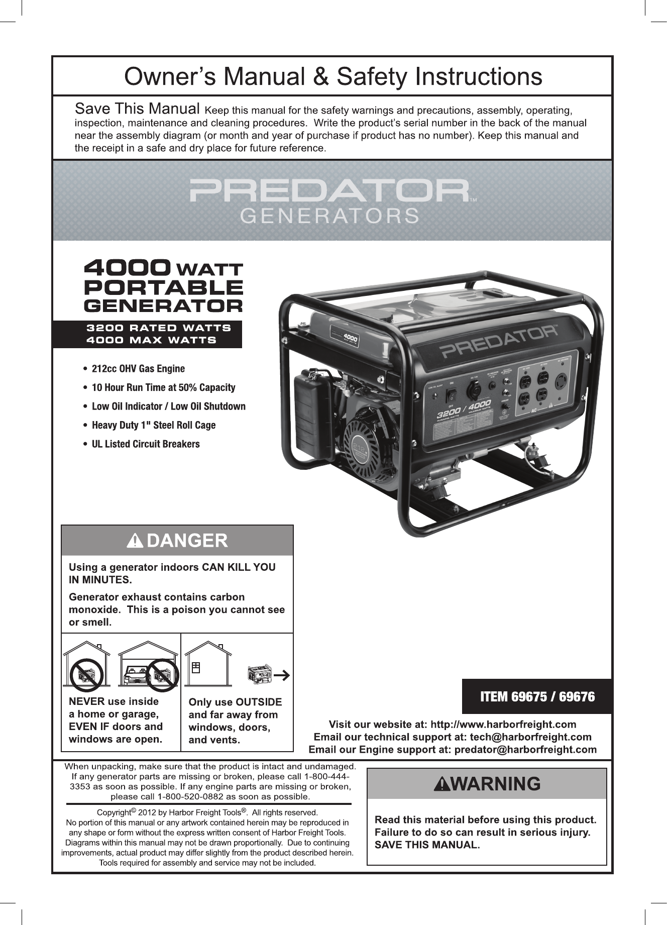 Harbor Freight 69676 Owner S Manual