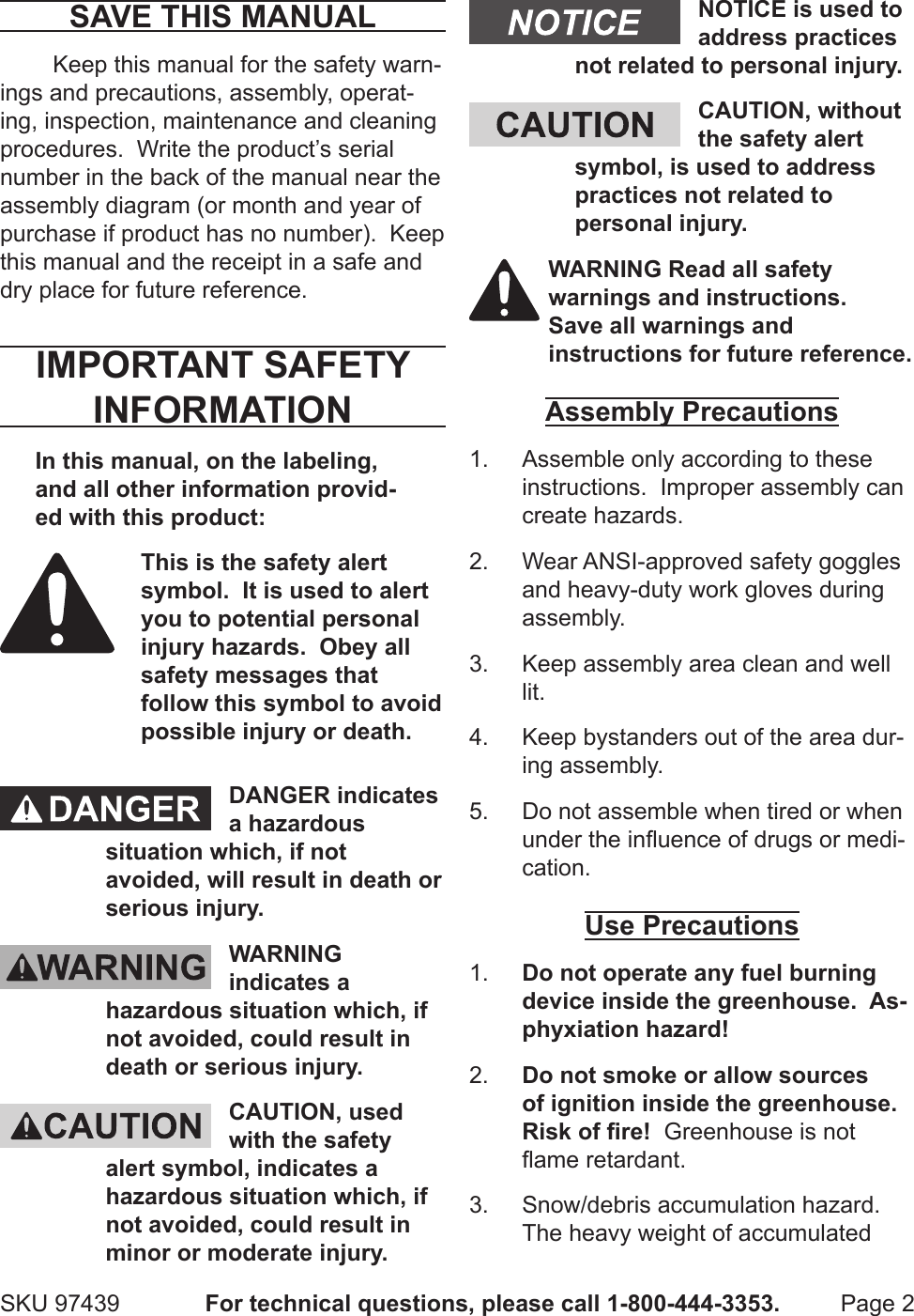 Page 2 of 8 - Harbor-Freight Harbor-Freight-6-Ft-X-6-Ft-Greenhouse-Product-Manual-  Harbor-freight-6-ft-x-6-ft-greenhouse-product-manual