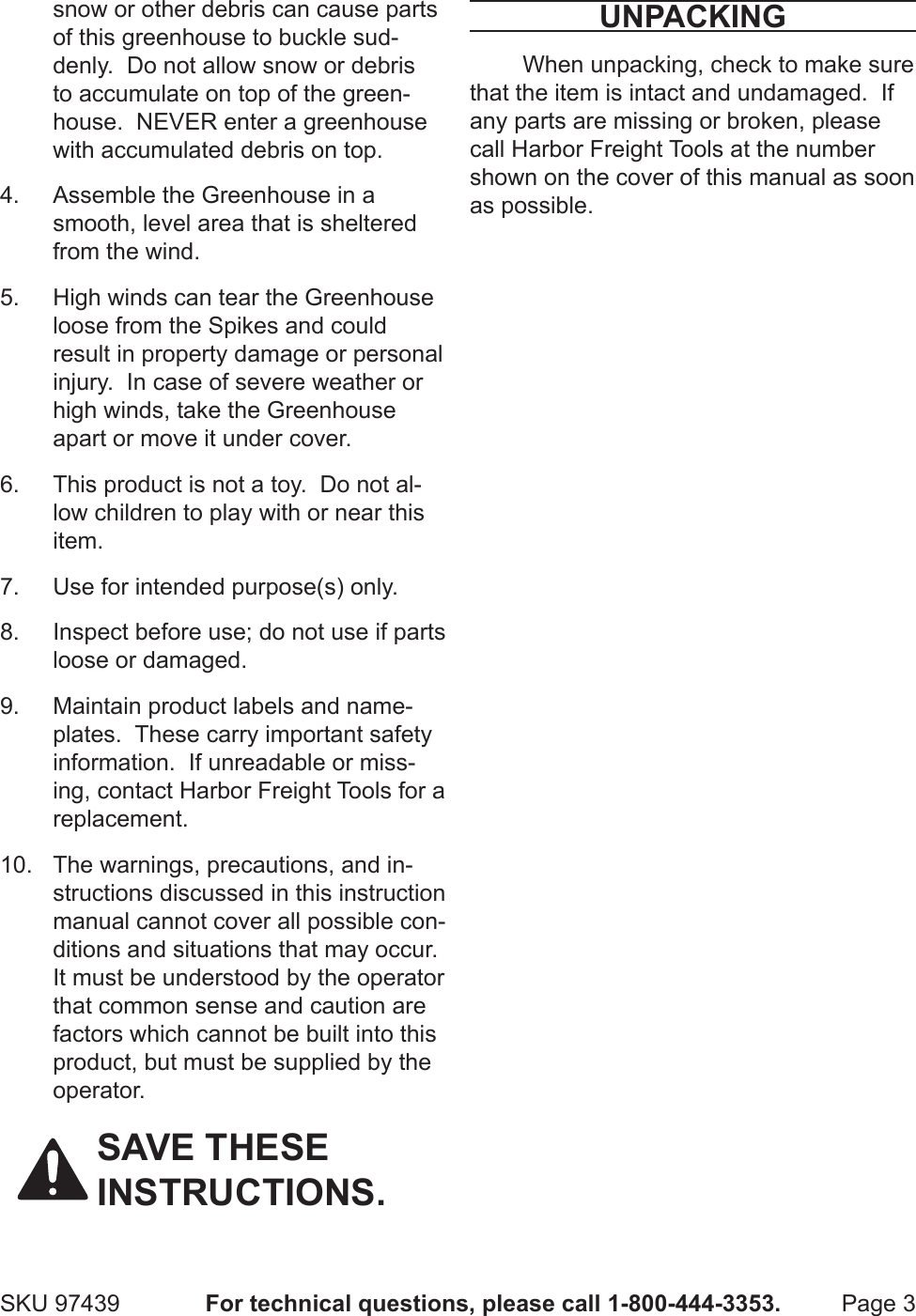 Page 3 of 8 - Harbor-Freight Harbor-Freight-6-Ft-X-6-Ft-Greenhouse-Product-Manual-  Harbor-freight-6-ft-x-6-ft-greenhouse-product-manual