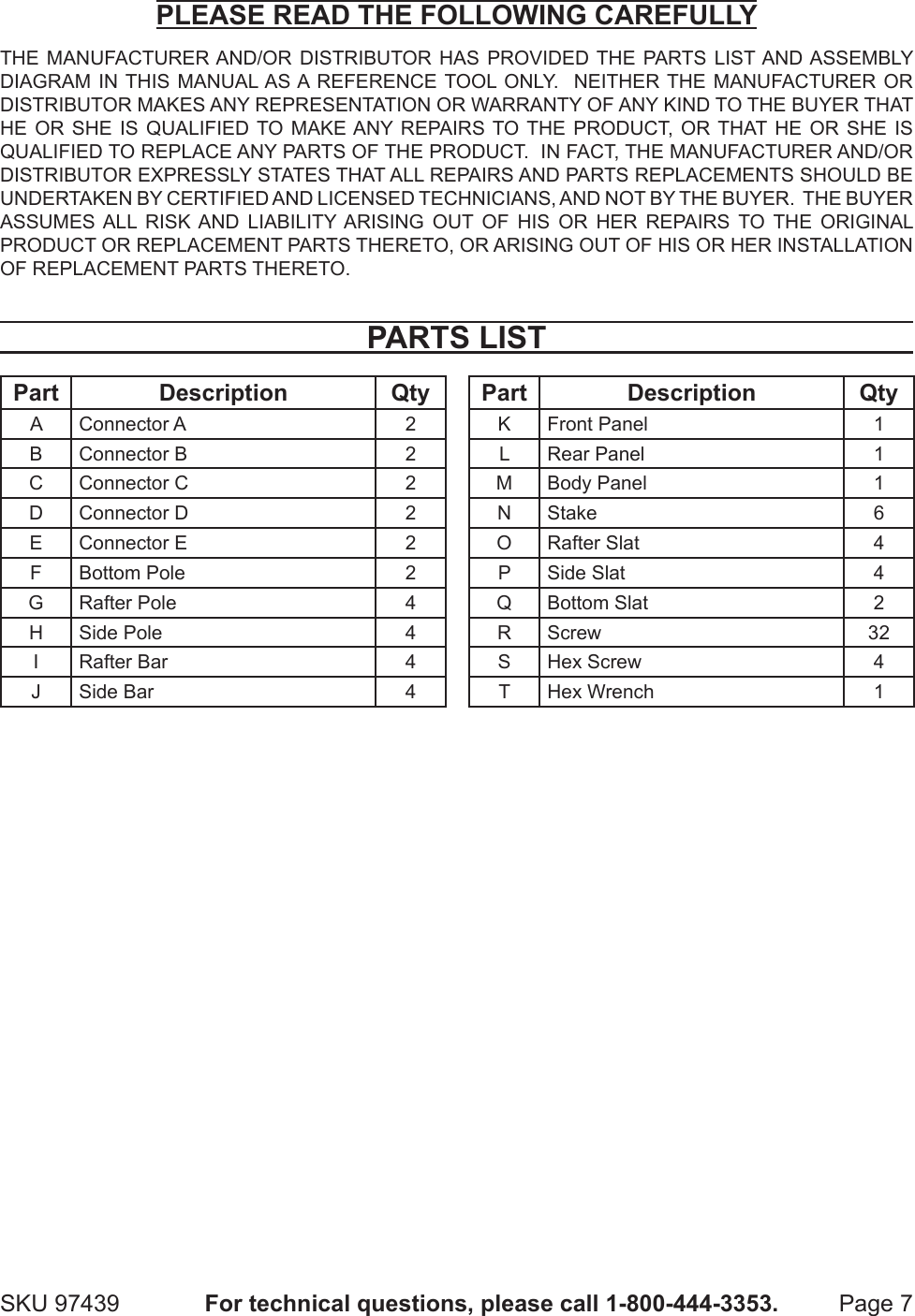 Page 7 of 8 - Harbor-Freight Harbor-Freight-6-Ft-X-6-Ft-Greenhouse-Product-Manual-  Harbor-freight-6-ft-x-6-ft-greenhouse-product-manual