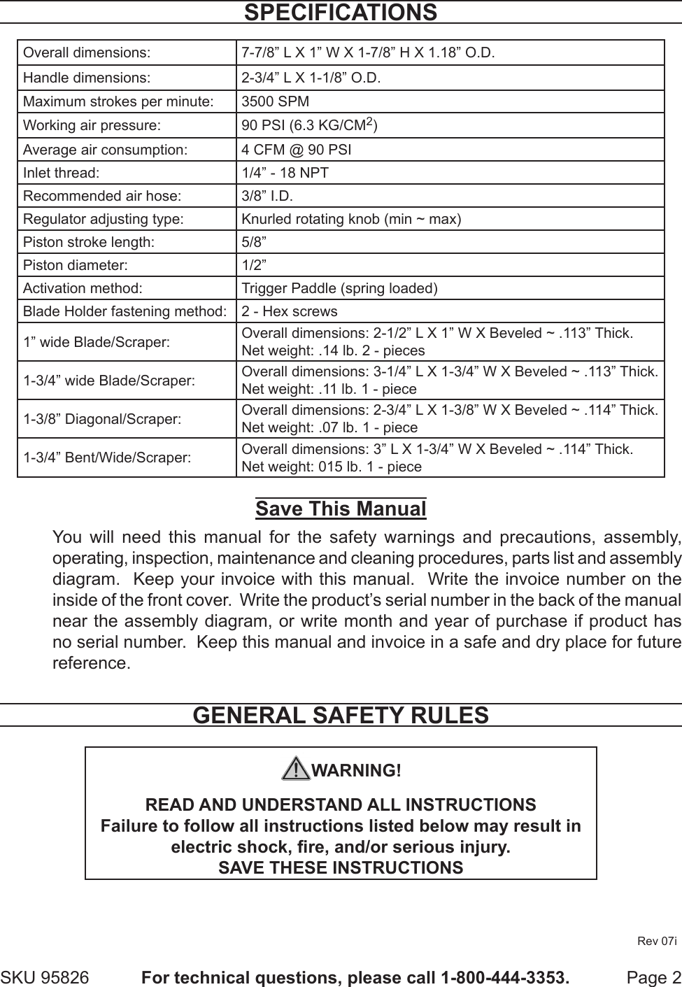Page 2 of 9 - Harbor-Freight Harbor-Freight-6-Pc-Air-Scraper-Kit-Product-Manual-  Harbor-freight-6-pc-air-scraper-kit-product-manual