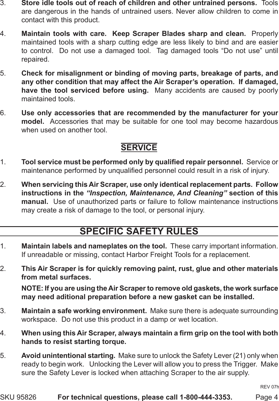 Page 4 of 9 - Harbor-Freight Harbor-Freight-6-Pc-Air-Scraper-Kit-Product-Manual-  Harbor-freight-6-pc-air-scraper-kit-product-manual