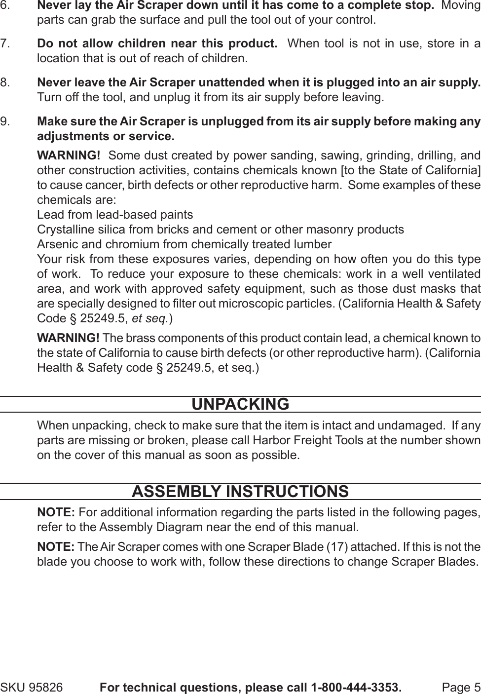 Page 5 of 9 - Harbor-Freight Harbor-Freight-6-Pc-Air-Scraper-Kit-Product-Manual-  Harbor-freight-6-pc-air-scraper-kit-product-manual