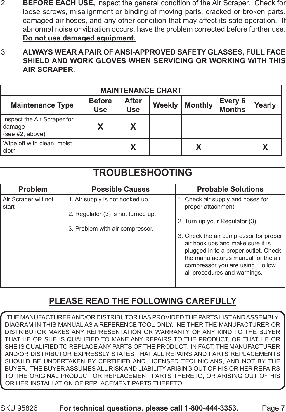 Page 7 of 9 - Harbor-Freight Harbor-Freight-6-Pc-Air-Scraper-Kit-Product-Manual-  Harbor-freight-6-pc-air-scraper-kit-product-manual