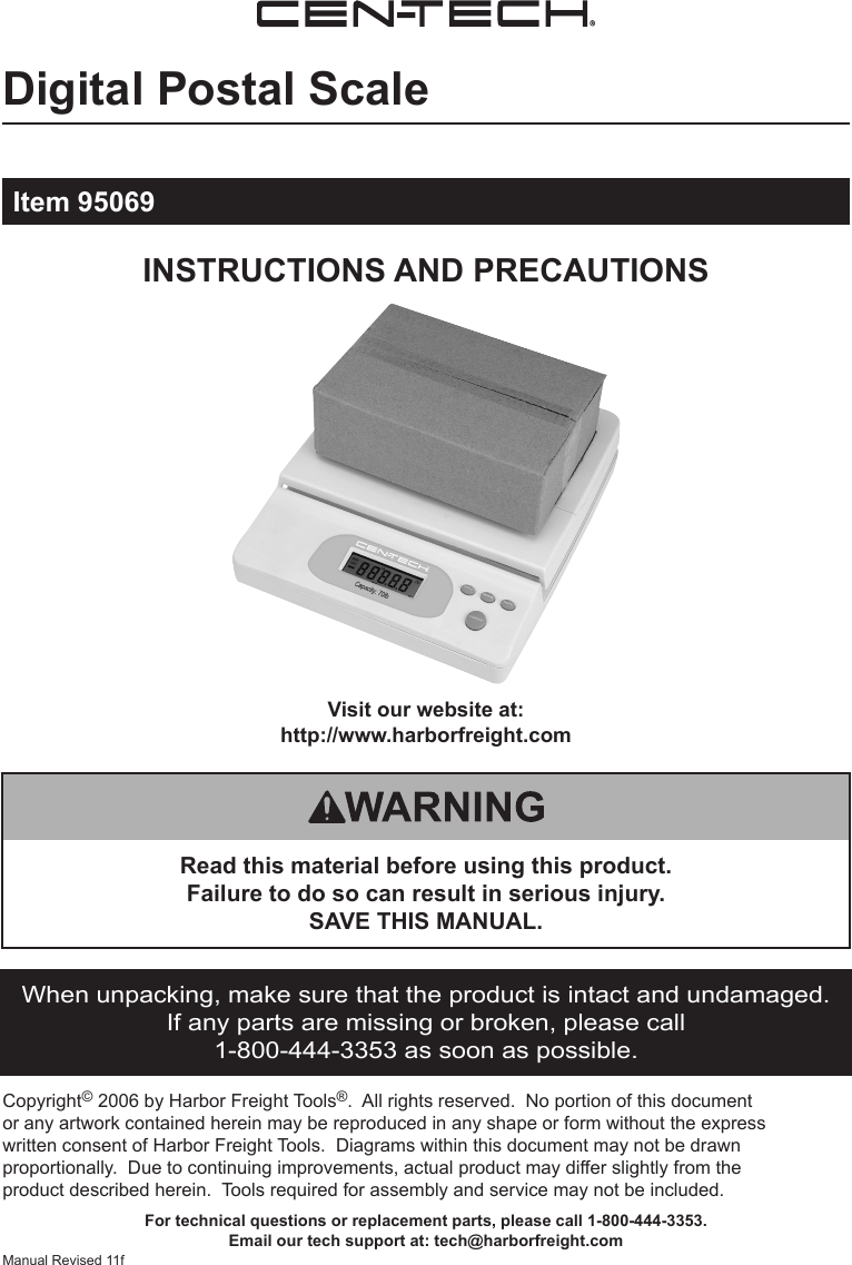Page 1 of 4 - Harbor-Freight Harbor-Freight-70-Lb-32-Kg-Digital-Postal-Scale-Product-Manual-  Harbor-freight-70-lb-32-kg-digital-postal-scale-product-manual