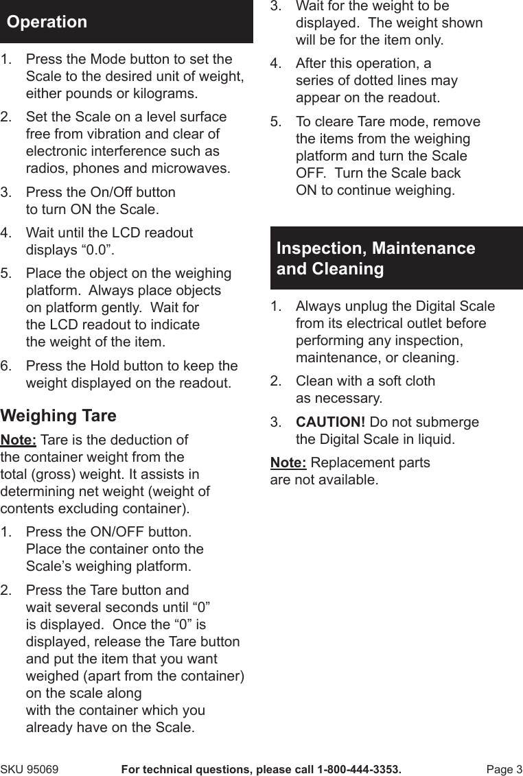 Page 3 of 4 - Harbor-Freight Harbor-Freight-70-Lb-32-Kg-Digital-Postal-Scale-Product-Manual-  Harbor-freight-70-lb-32-kg-digital-postal-scale-product-manual