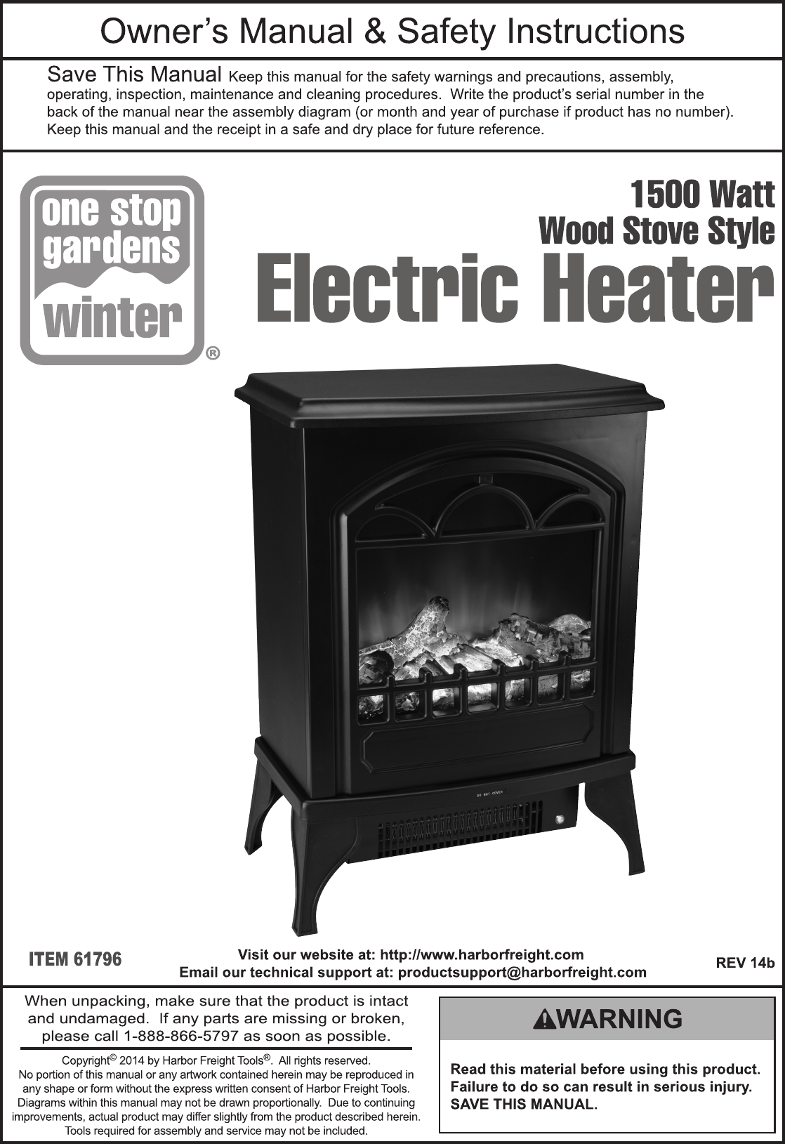 Page 1 of 12 - Harbor-Freight Harbor-Freight-750-1500-Watt-Wood-Stove-Style-Electric-Heater-Product-Manual-  Harbor-freight-750-1500-watt-wood-stove-style-electric-heater-product-manual