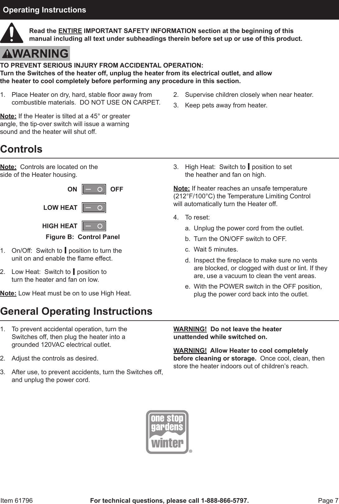 Page 7 of 12 - Harbor-Freight Harbor-Freight-750-1500-Watt-Wood-Stove-Style-Electric-Heater-Product-Manual-  Harbor-freight-750-1500-watt-wood-stove-style-electric-heater-product-manual