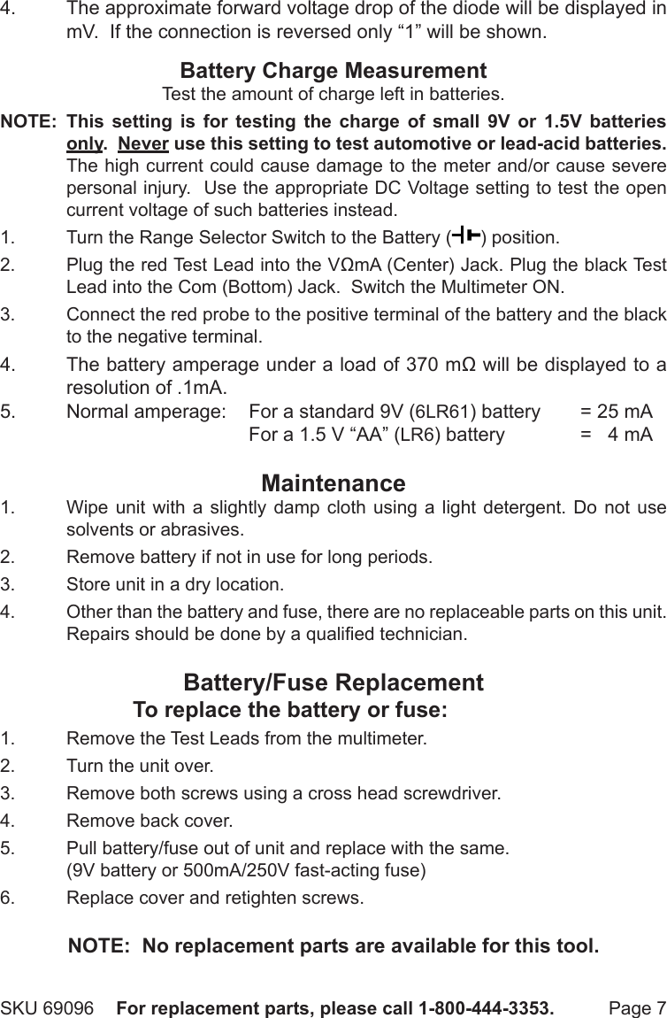 Page 7 of 7 - Harbor-Freight Harbor-Freight-7-Function-Digital-Multimeter-Product-Manual-  Harbor-freight-7-function-digital-multimeter-product-manual