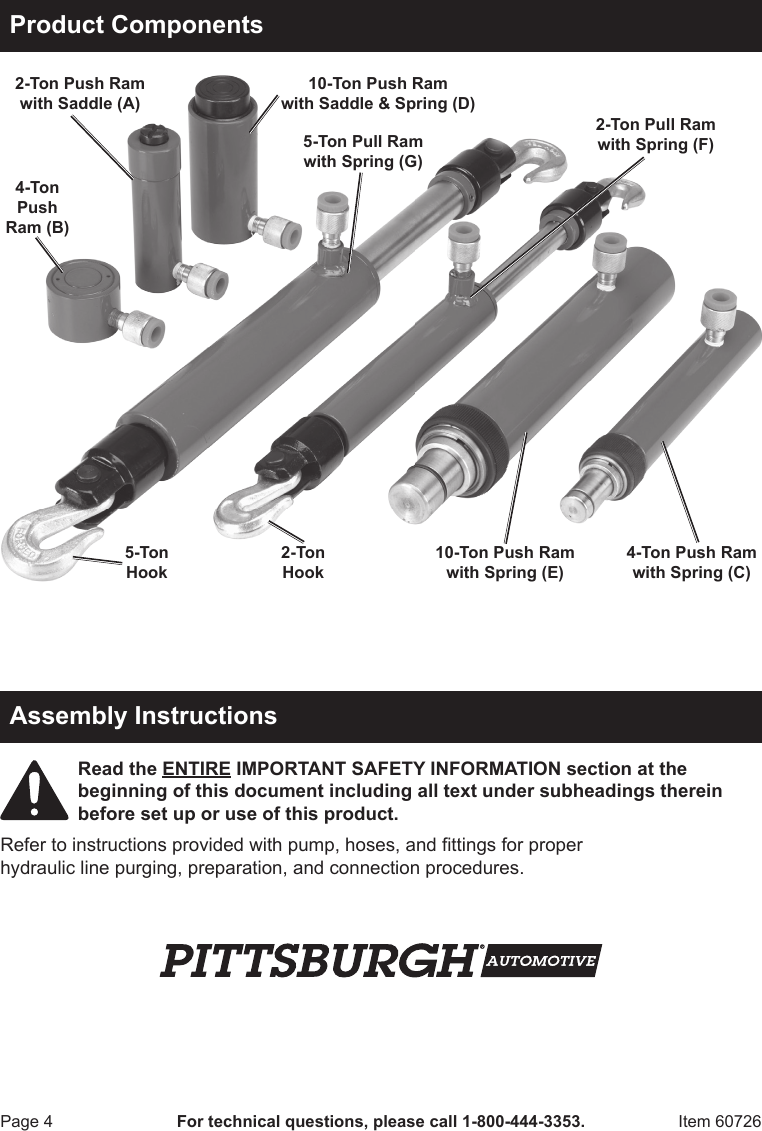Page 4 of 12 - Harbor-Freight Harbor-Freight-7-Pc-Hydraulic-Auto-Body-Frame-Repair-Kit-Product-Manual-  Harbor-freight-7-pc-hydraulic-auto-body-frame-repair-kit-product-manual