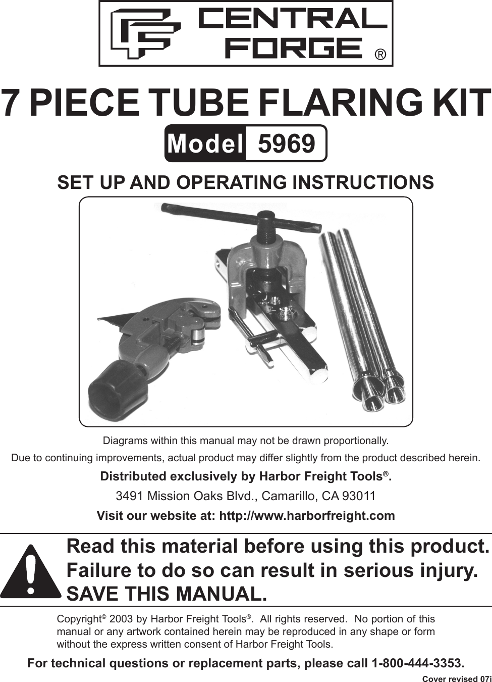 Harbor Freight 7 Piece Tube Flaring Kit Product Manual