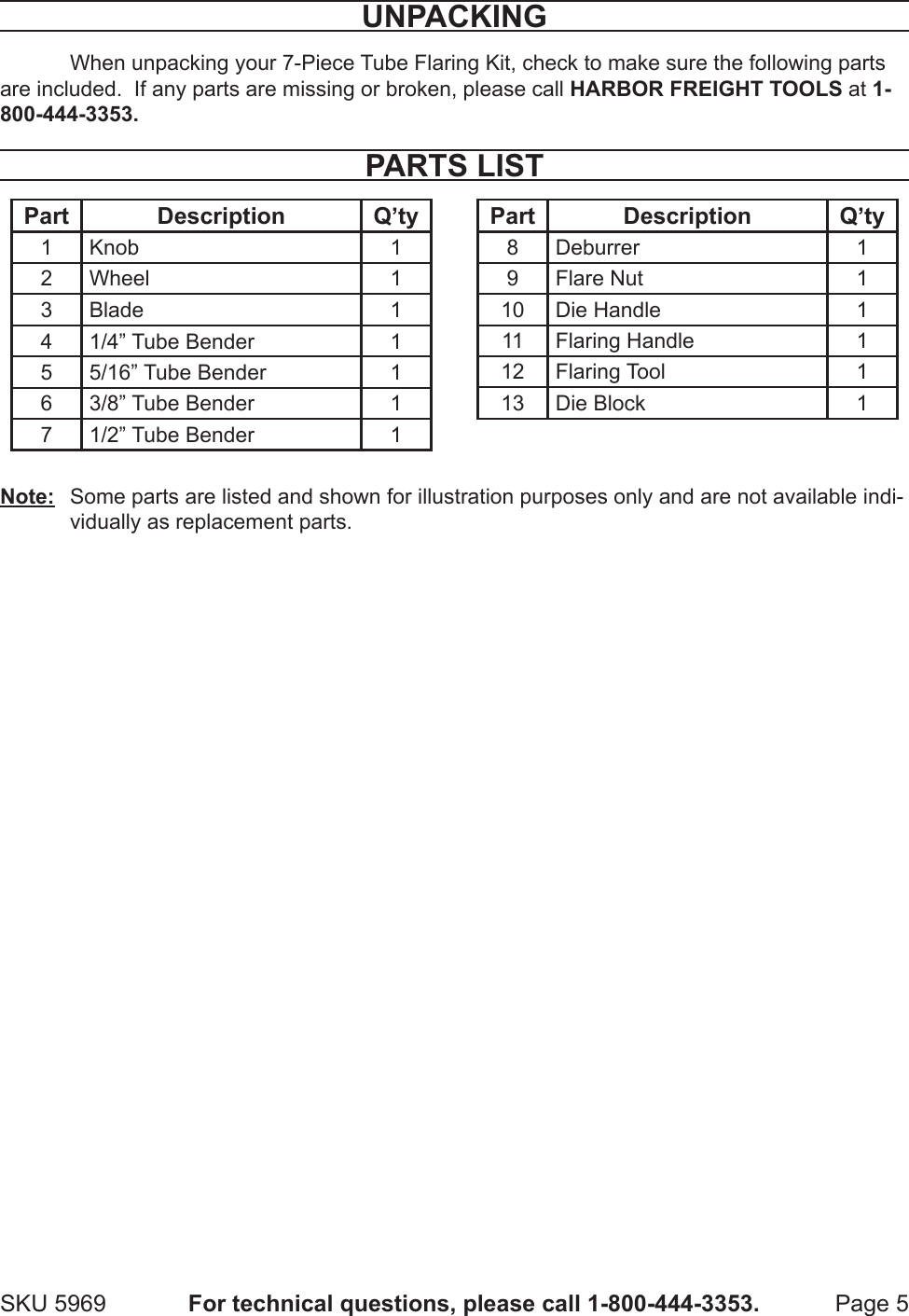 Page 5 of 7 - Harbor-Freight Harbor-Freight-7-Piece-Tube-Flaring-Kit-Product-Manual- Harbor-freight-7-piece-tube-flaring-kit-product-manual