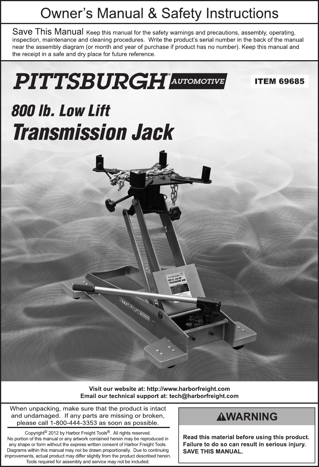 Page 1 of 8 - Harbor-Freight Harbor-Freight-800-Lb-Low-Lift-Transmission-Jack-Product-Manual-  Harbor-freight-800-lb-low-lift-transmission-jack-product-manual