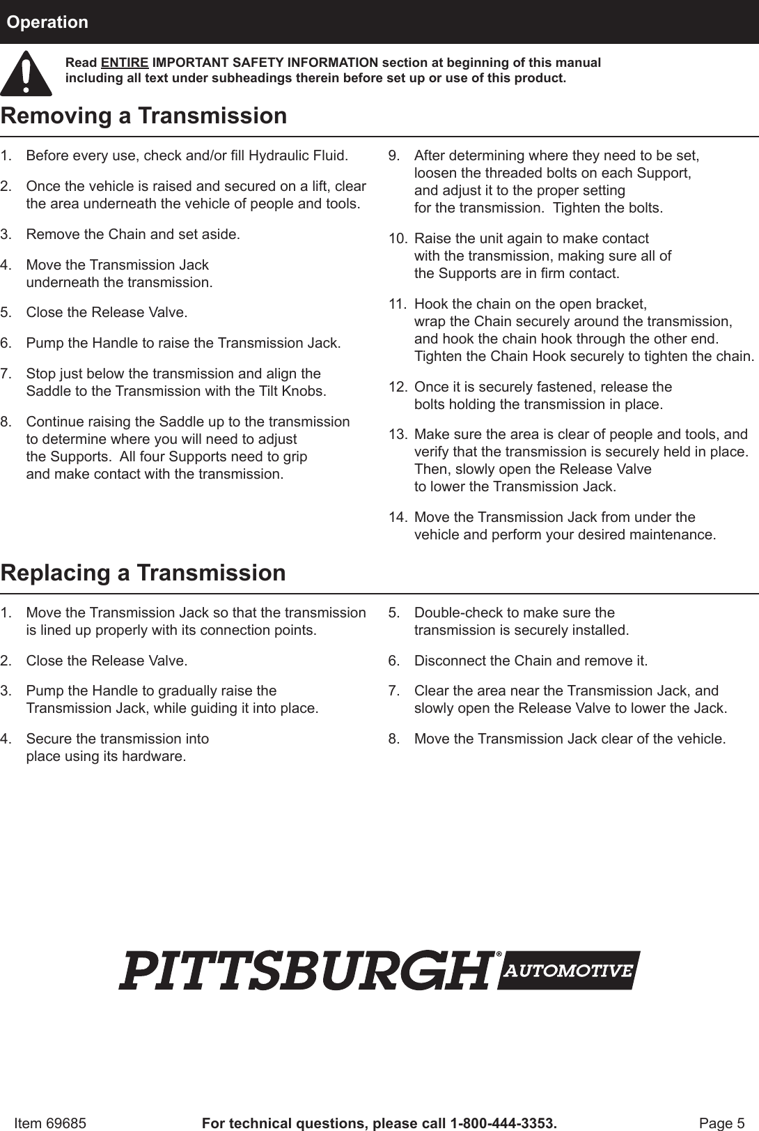 Page 5 of 8 - Harbor-Freight Harbor-Freight-800-Lb-Low-Lift-Transmission-Jack-Product-Manual-  Harbor-freight-800-lb-low-lift-transmission-jack-product-manual